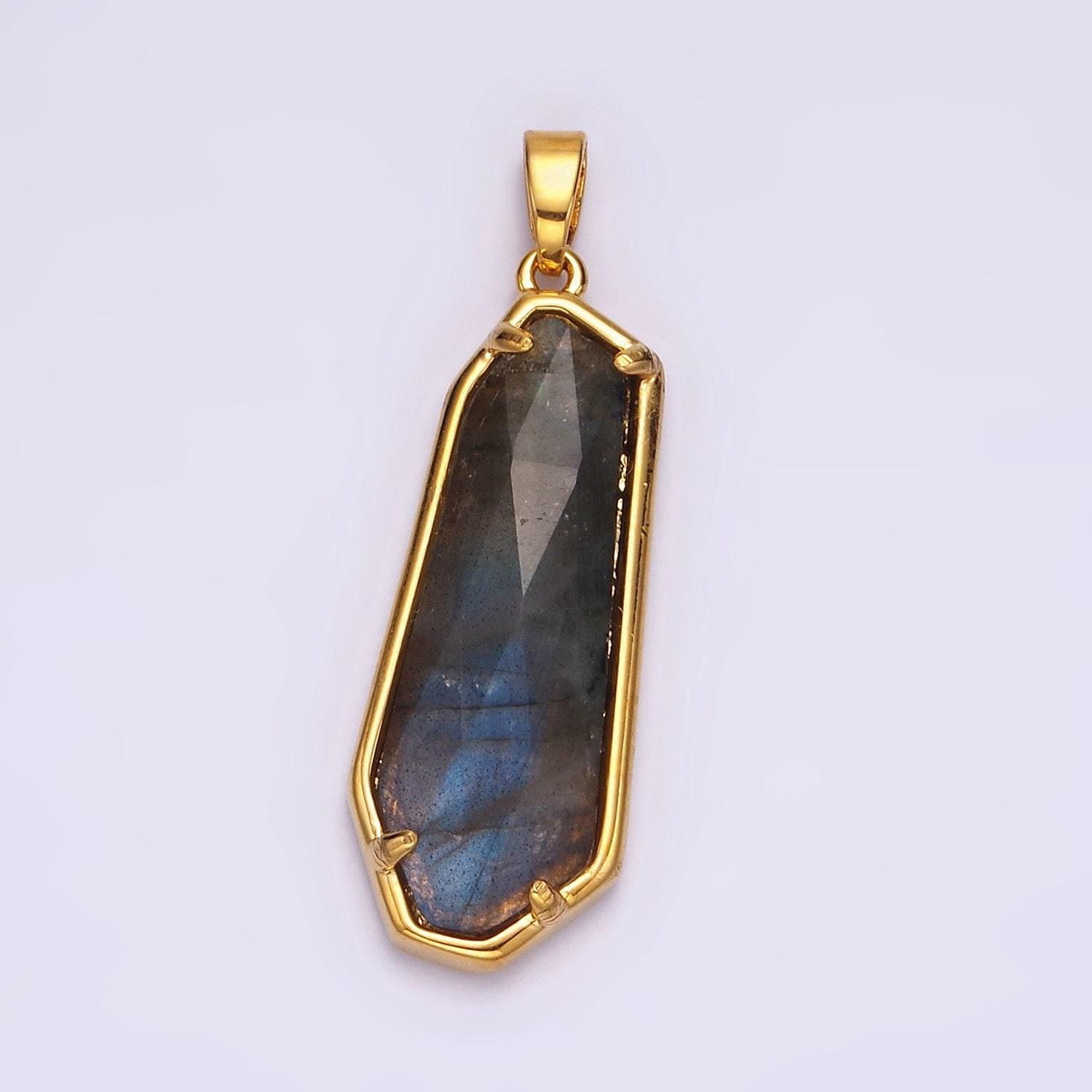 24k gold filled amethyst, labradorite pendant gold bezel long oval dangle tag charm gemstone healing stone good vibes inspired | ag-038