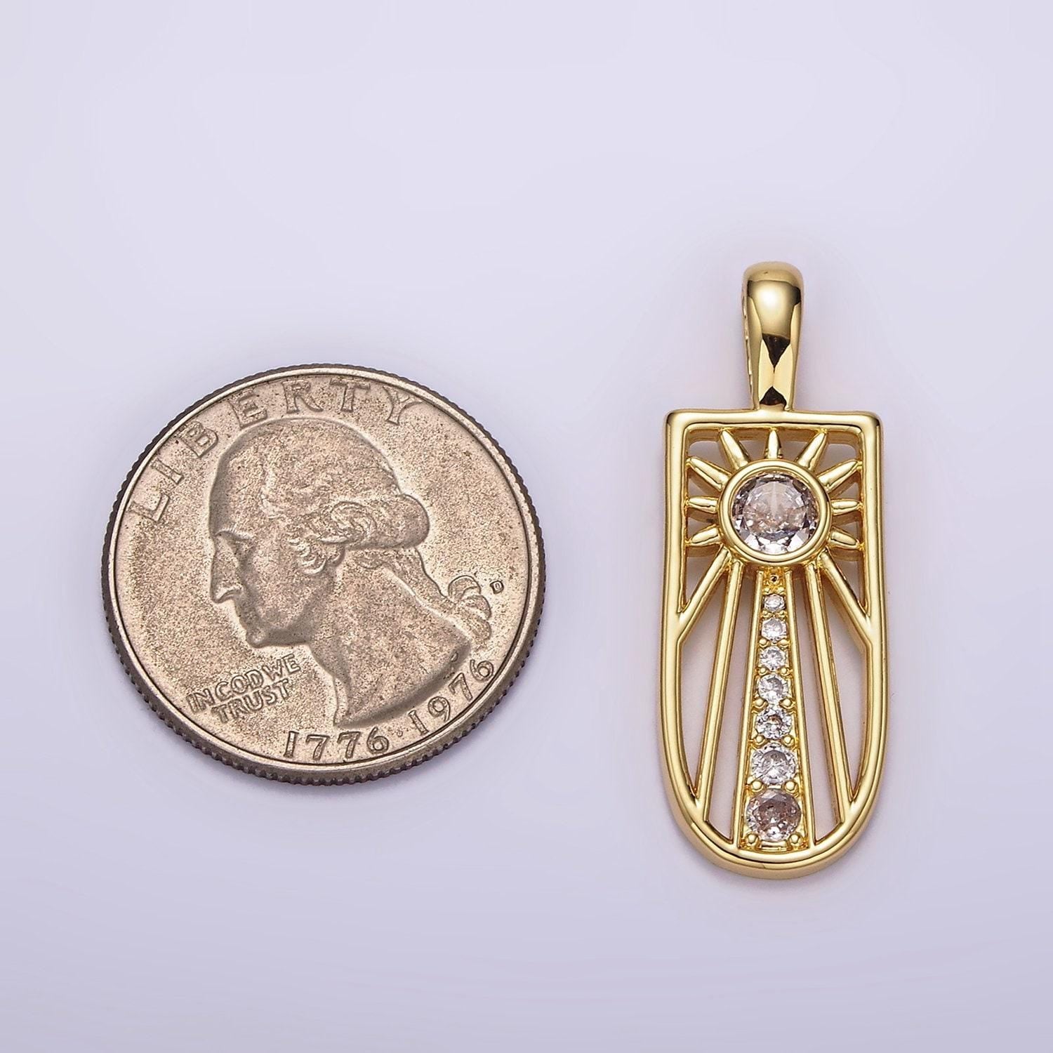 14k gold filled celestial sun ray cz micro paved open tag pendant | ah034