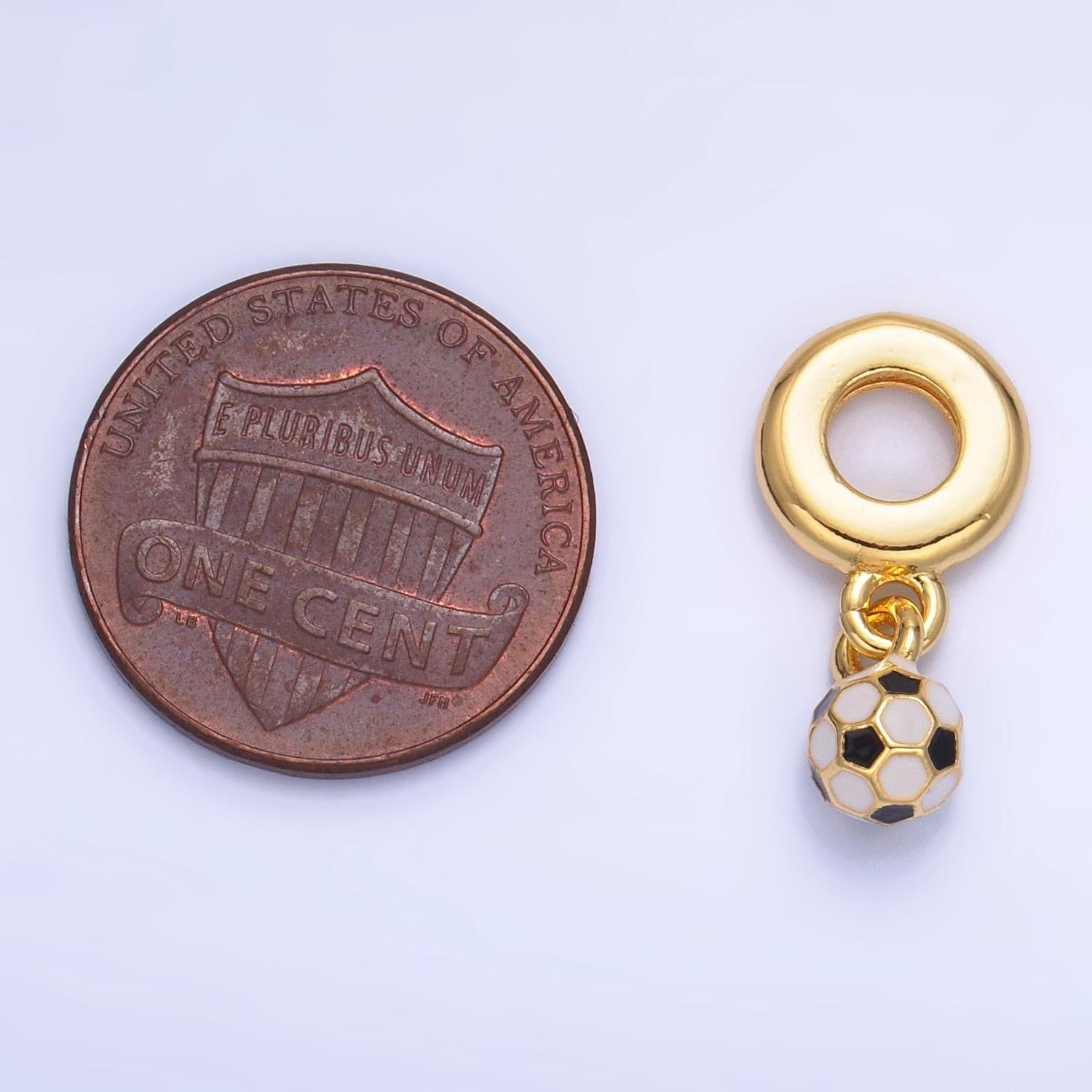 24k gold filled mini soccer ball charm sport theme rondelle bail for drop pendant bracelet | w-001