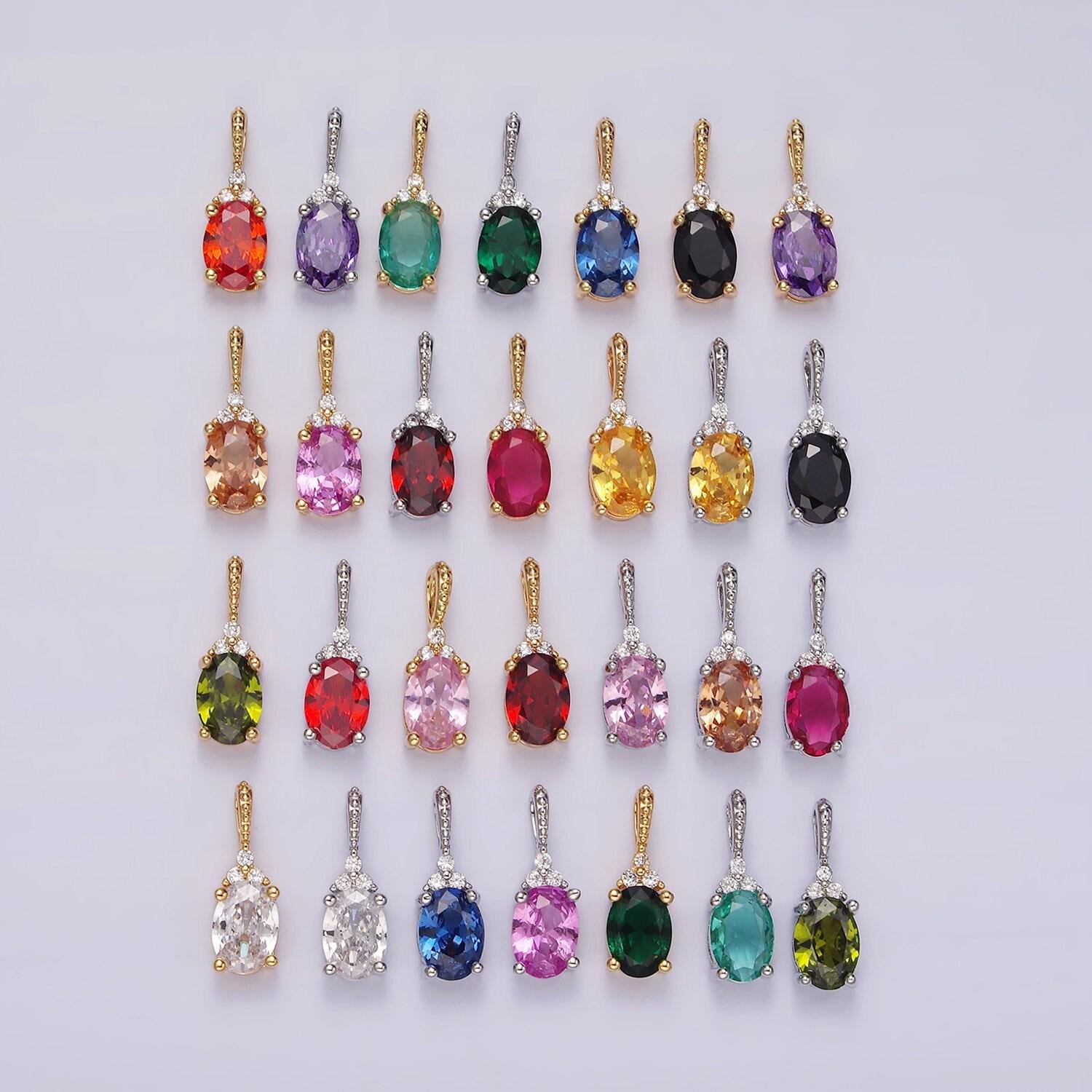 16k gold filled oval triple cz bezel dotted bail personalized pendant in gold & silver | ah001 - ah028