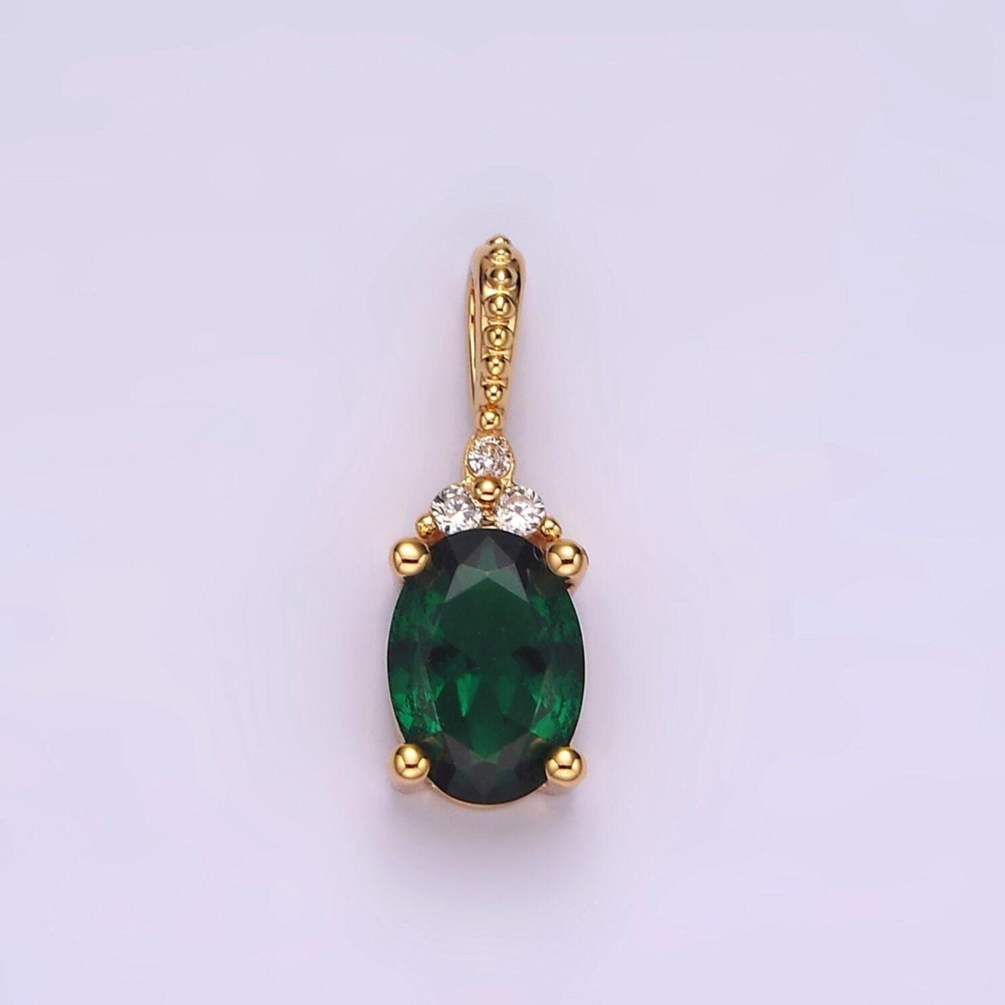 16k gold filled oval triple cz bezel dotted bail personalized pendant in gold & silver | ah001 - ah028