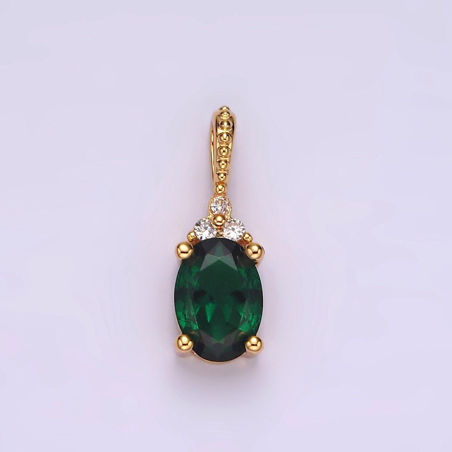 16k gold filled oval triple cz bezel dotted bail personalized pendant in gold & silver | ah001 - ah028