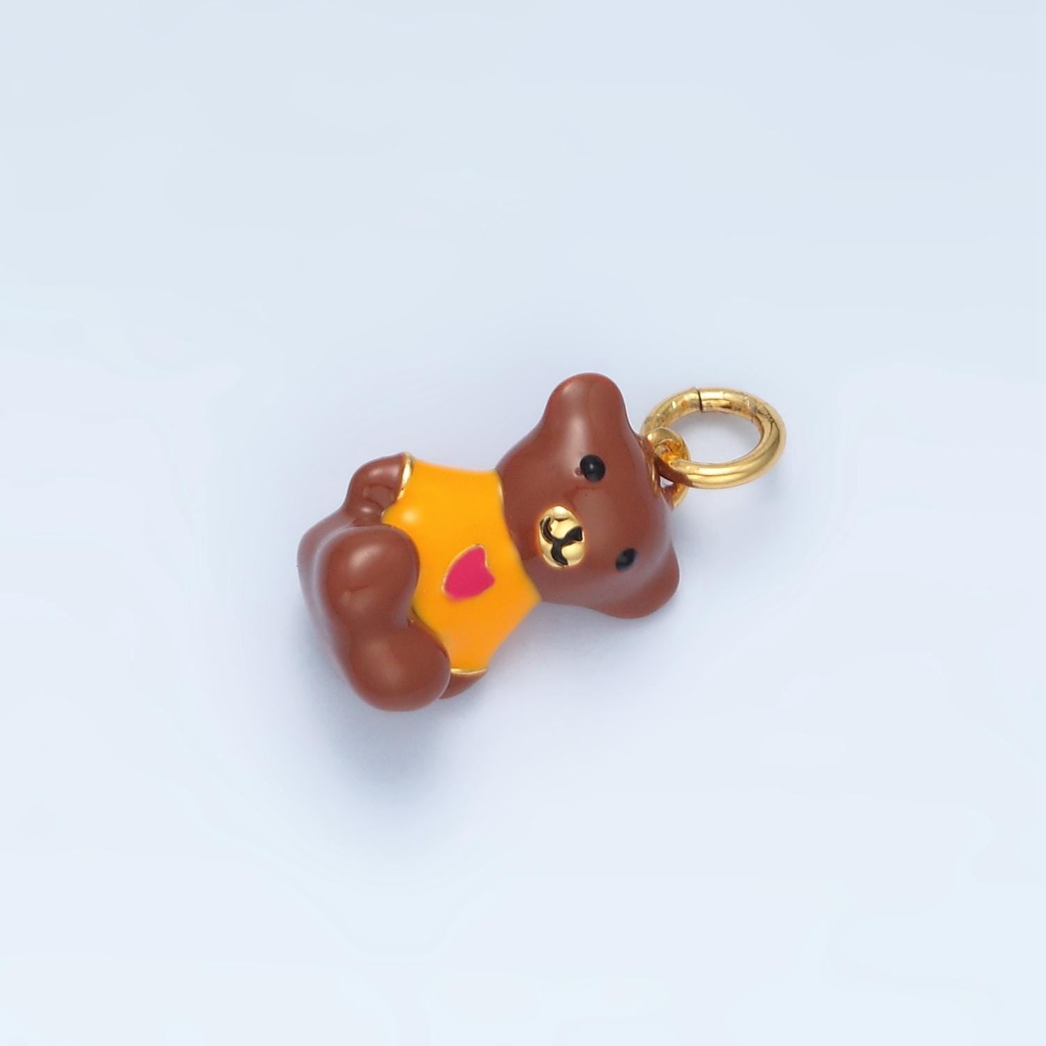 14k gold filled brown teddy bear heart shirt kids charm | ag-950