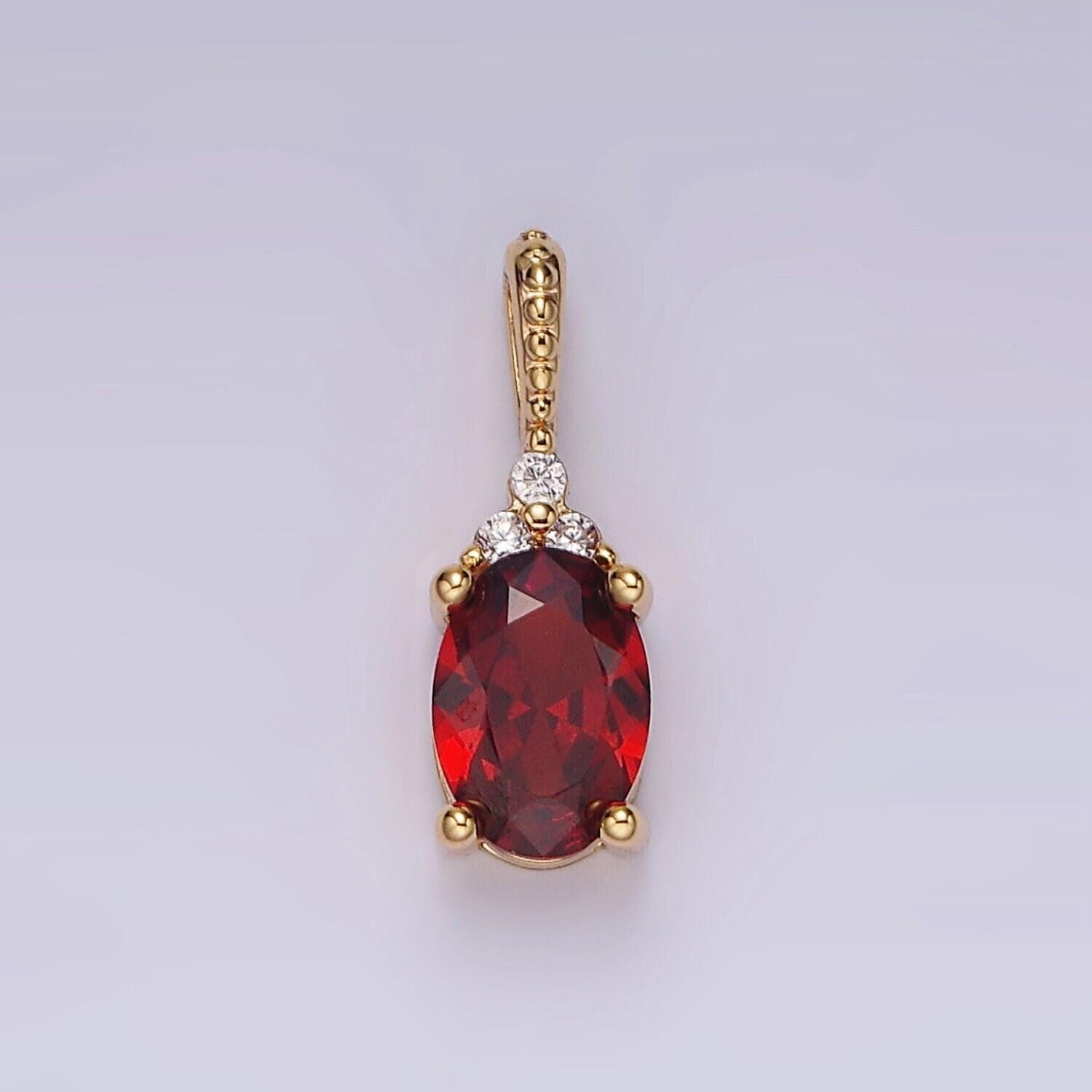 16k gold filled oval triple cz bezel dotted bail personalized pendant in gold & silver | ah001 - ah028