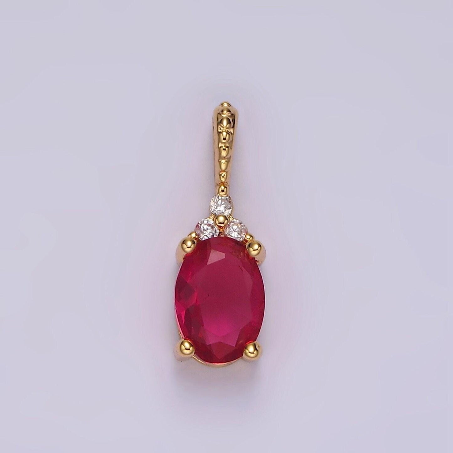 16k gold filled oval triple cz bezel dotted bail personalized pendant in gold & silver | ah001 - ah028