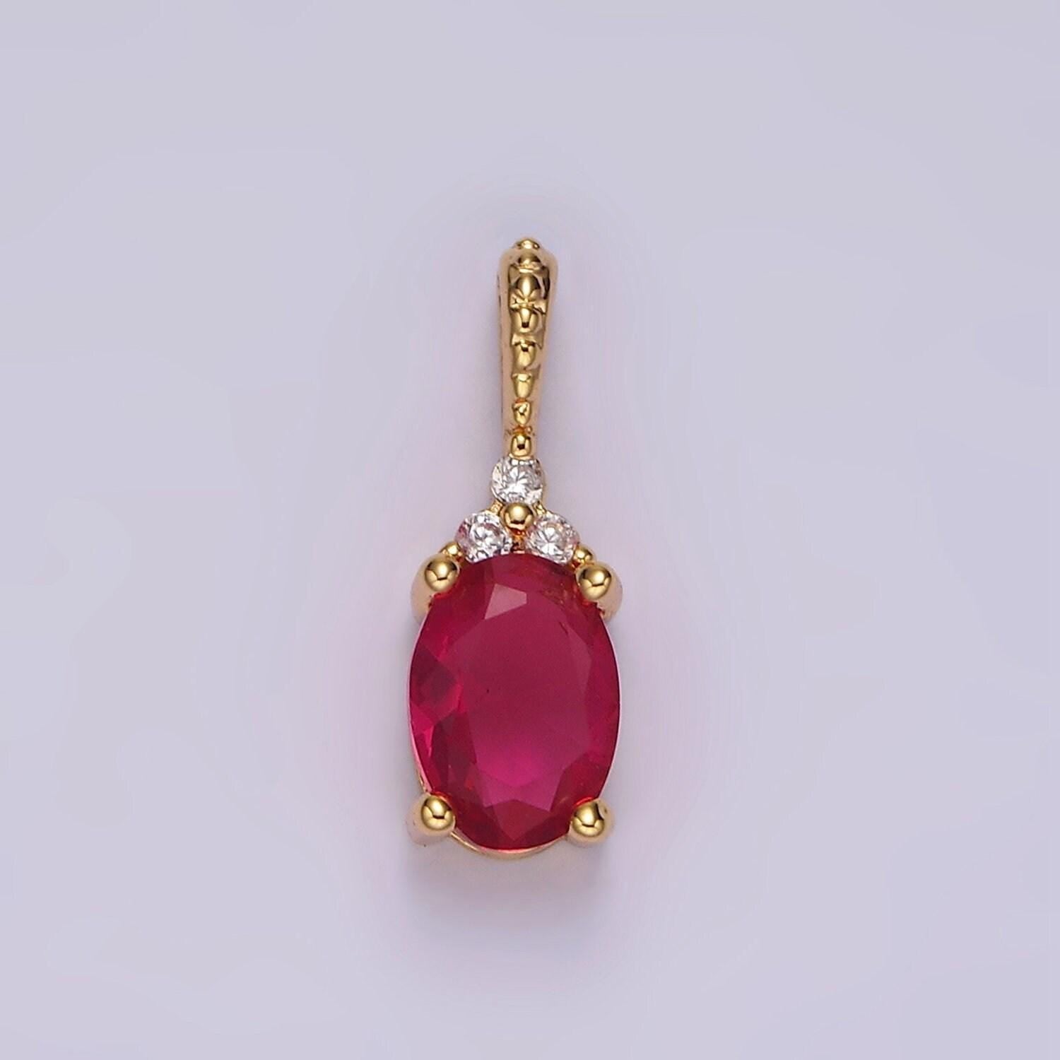 16k gold filled oval triple cz bezel dotted bail personalized pendant in gold & silver | ah001 - ah028