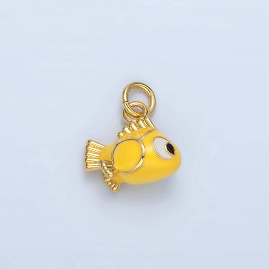 14k gold filled yellow tropical gold fish pet animal enamel charm | ag-948