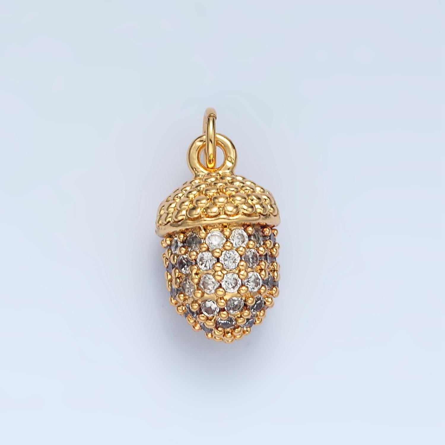 14k gold filled oak tree acorn micro paved cz nut charm | ag-943