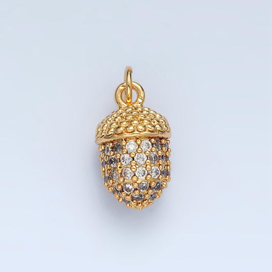 14k gold filled oak tree acorn micro paved cz nut charm | ag-943