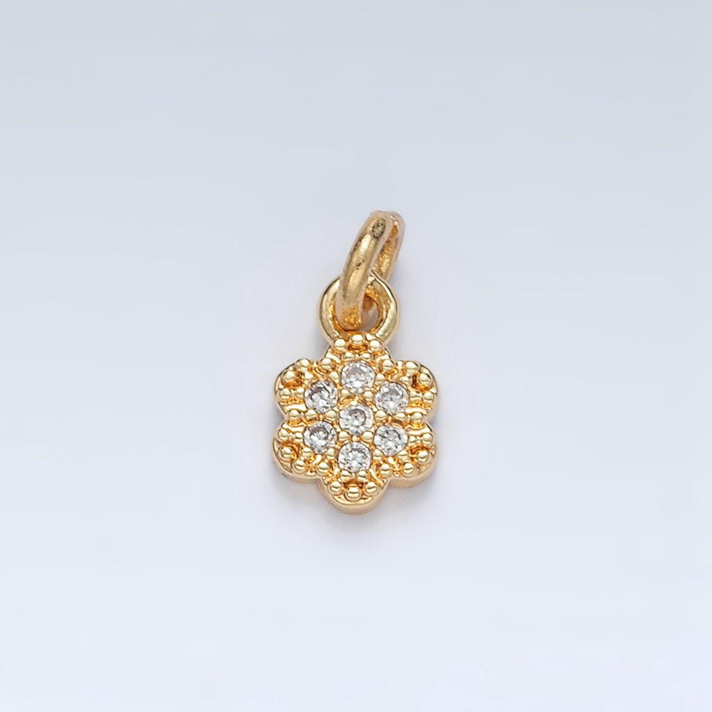 Tiny gold filled cz paved flower charm | ag-938