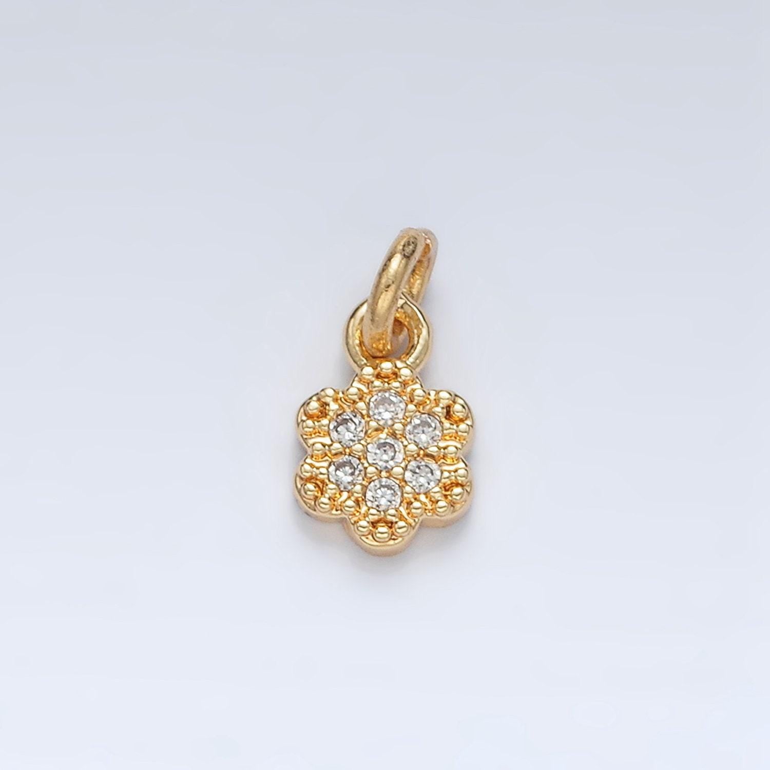 Tiny gold filled cz paved flower charm | ag-938