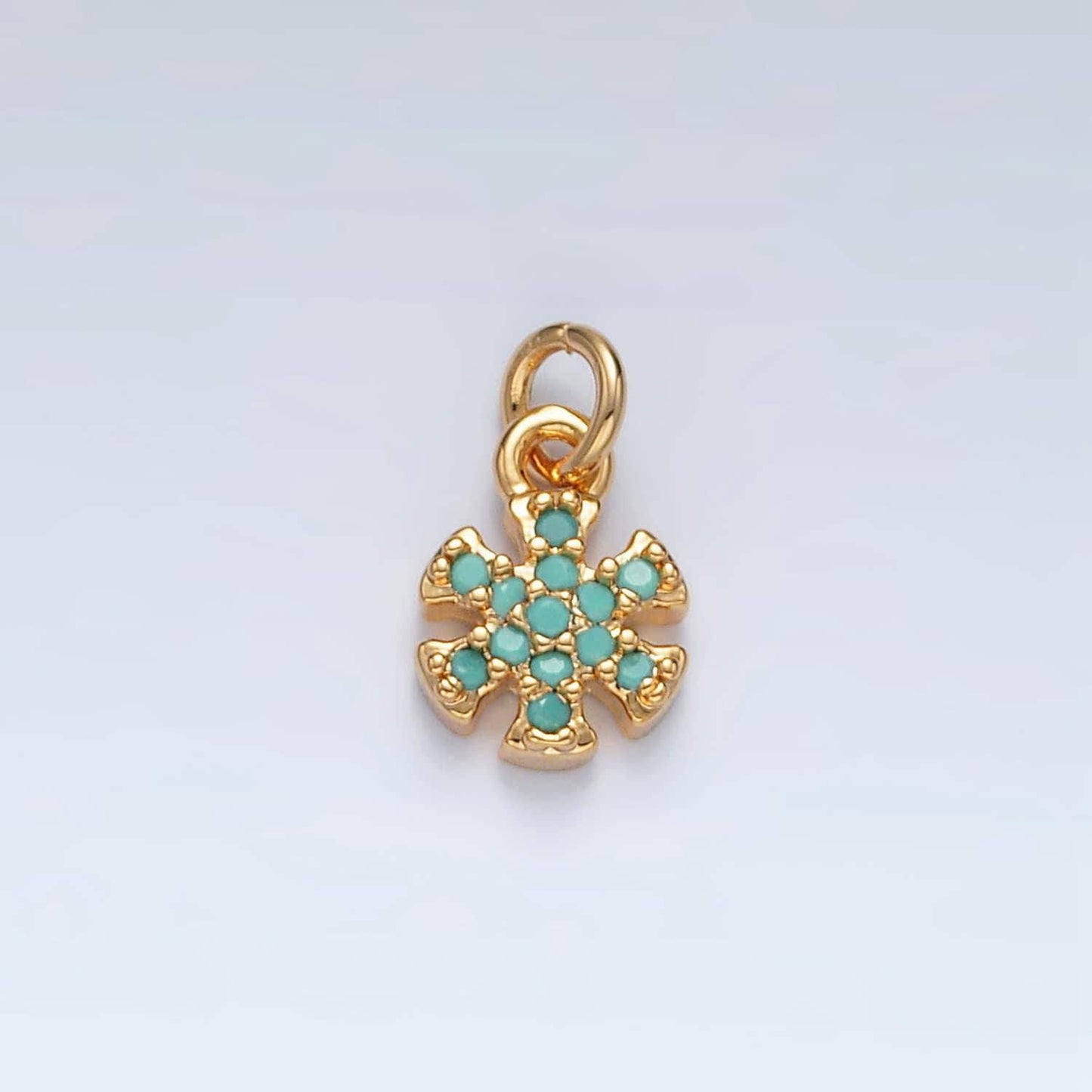 Mini 16k gold filled turquoise cz flower snowflake charm | ag-932