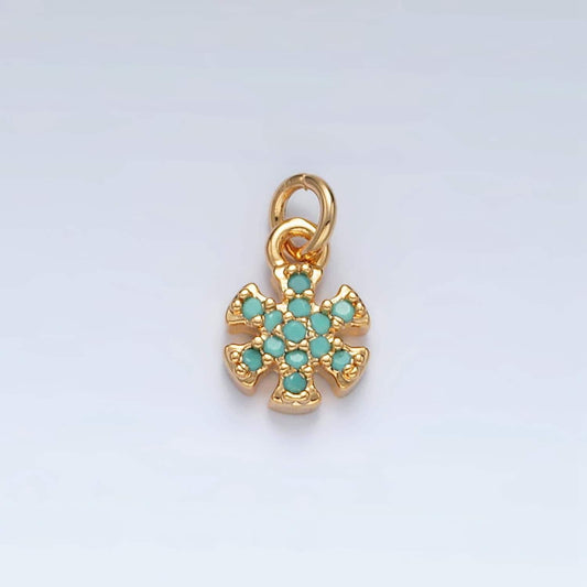 Mini 16k gold filled turquoise cz flower snowflake charm | ag-932