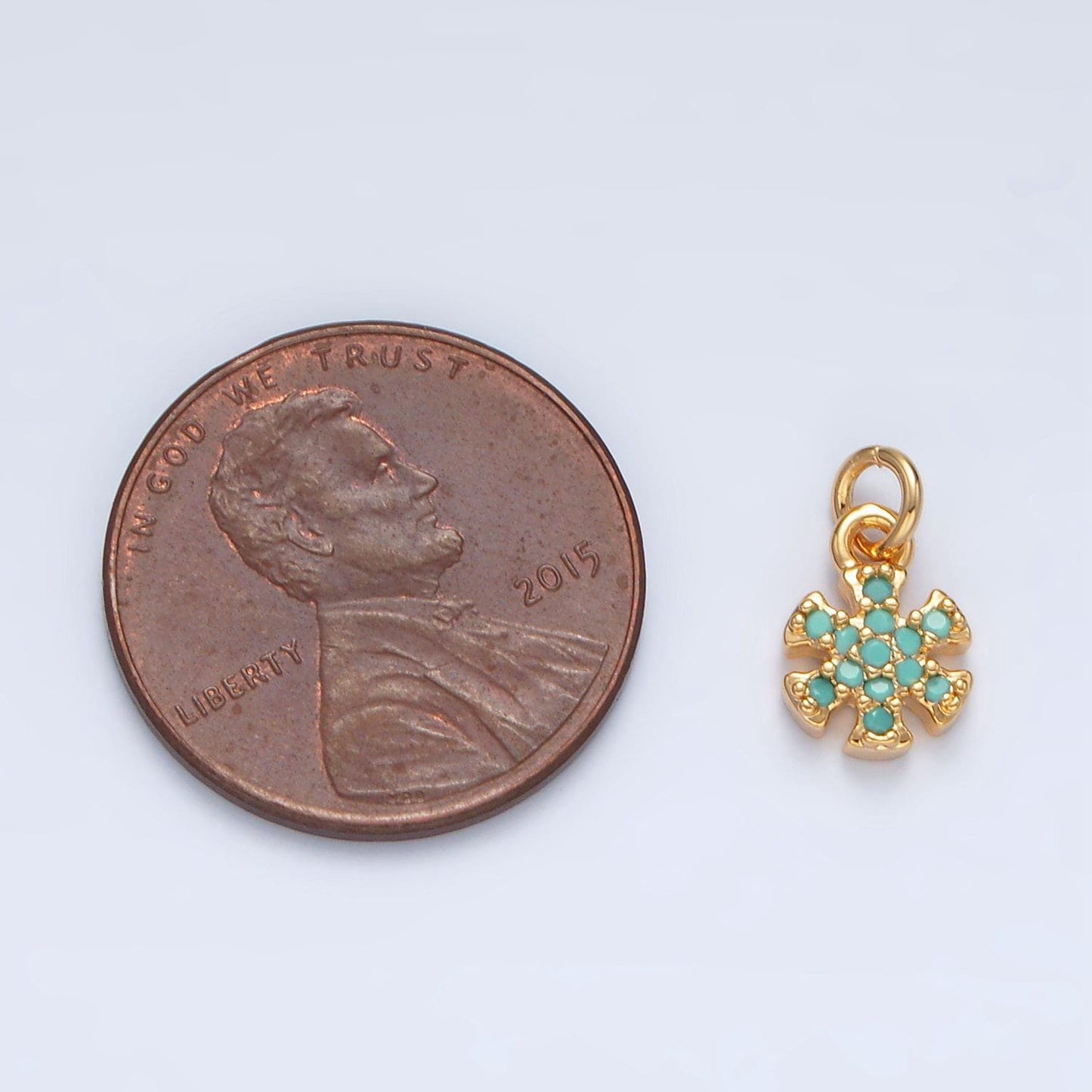 Mini 16k gold filled turquoise cz flower snowflake charm | ag-932