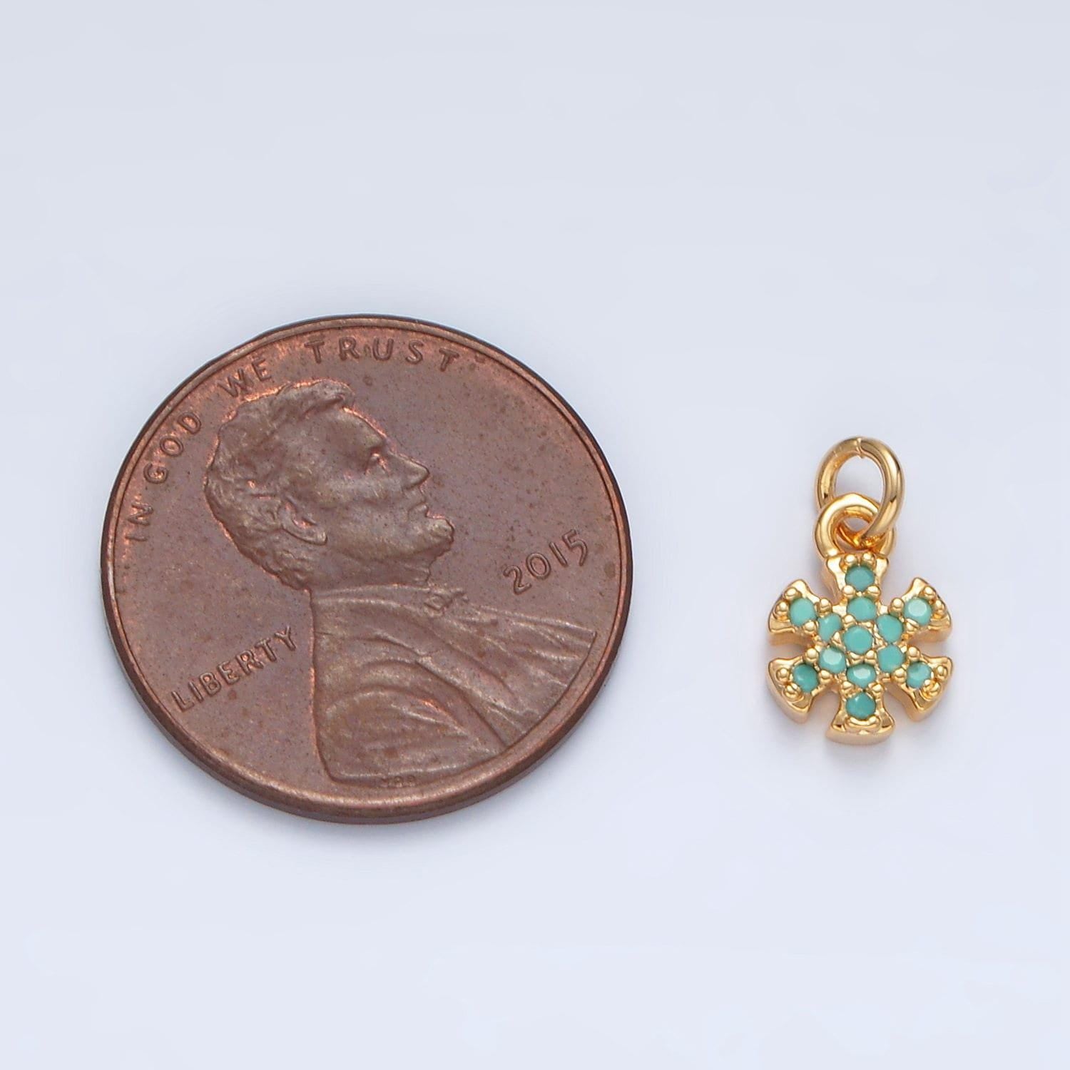 Mini 16k gold filled turquoise cz flower snowflake charm | ag-932