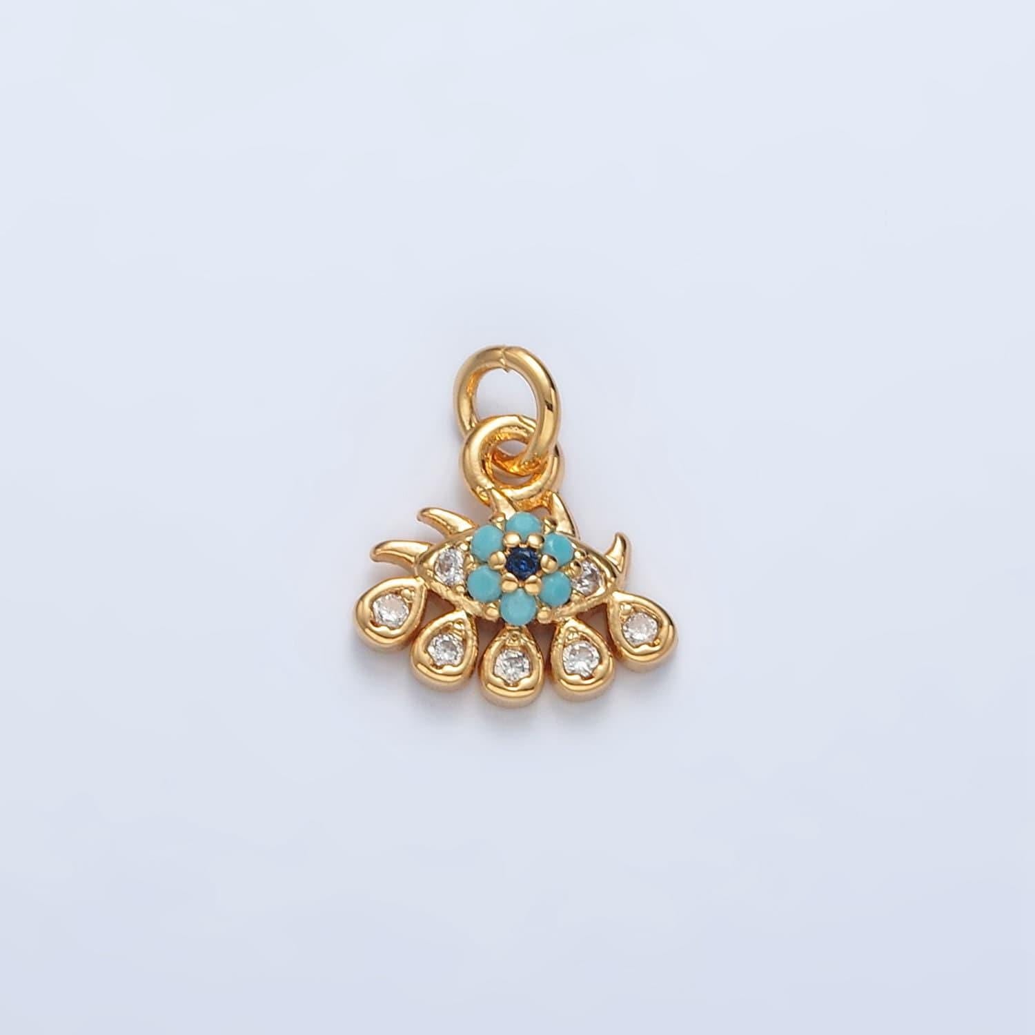 Mini 16k gold filled crying evil eye turquoise cz teardrop charm | ag-930