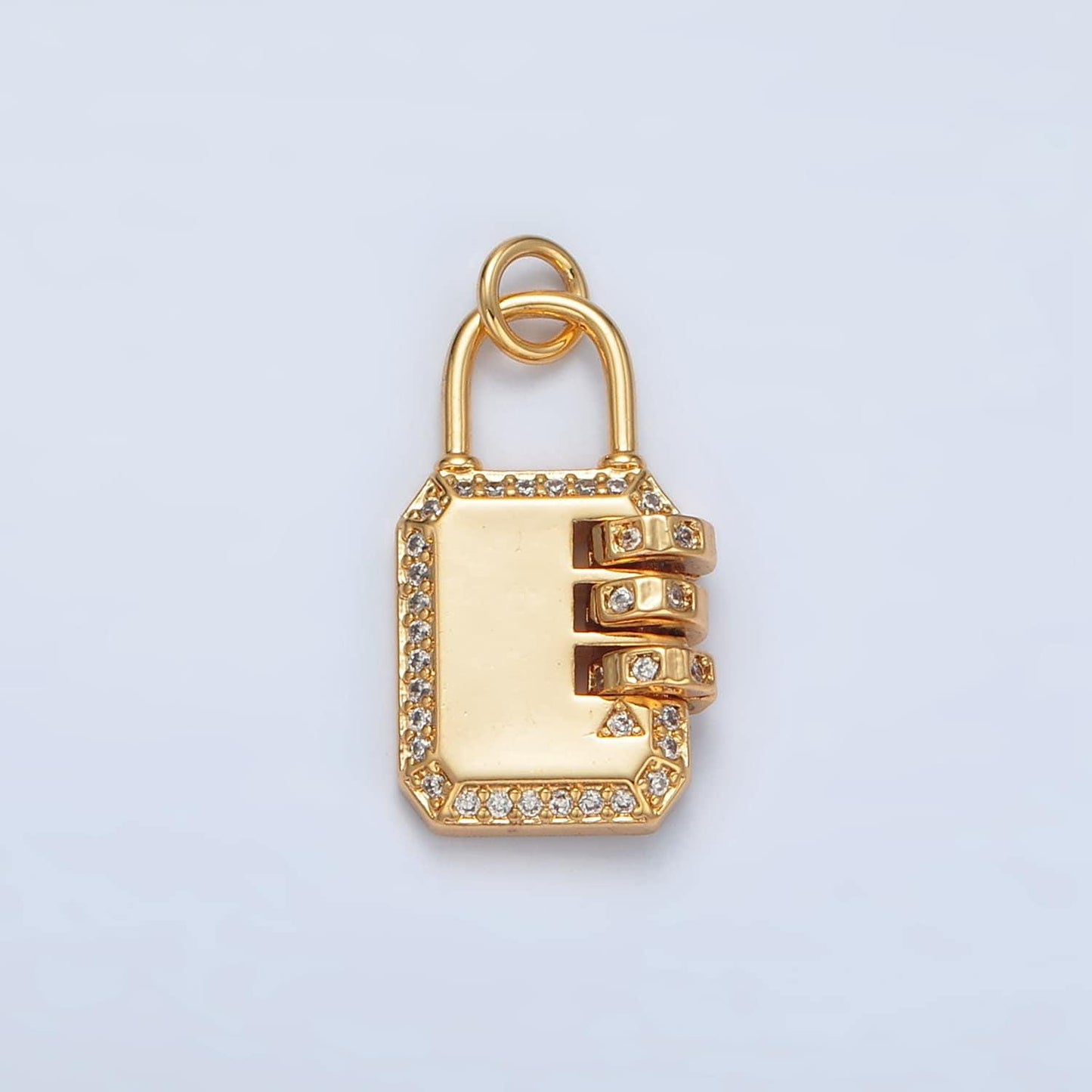 Mini combination padlock charm for back school gym locker gold fill over brass clear cz lock pendant jewelry ag-928