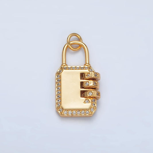 Mini combination padlock charm for back school gym locker gold fill over brass clear cz lock pendant jewelry ag-928