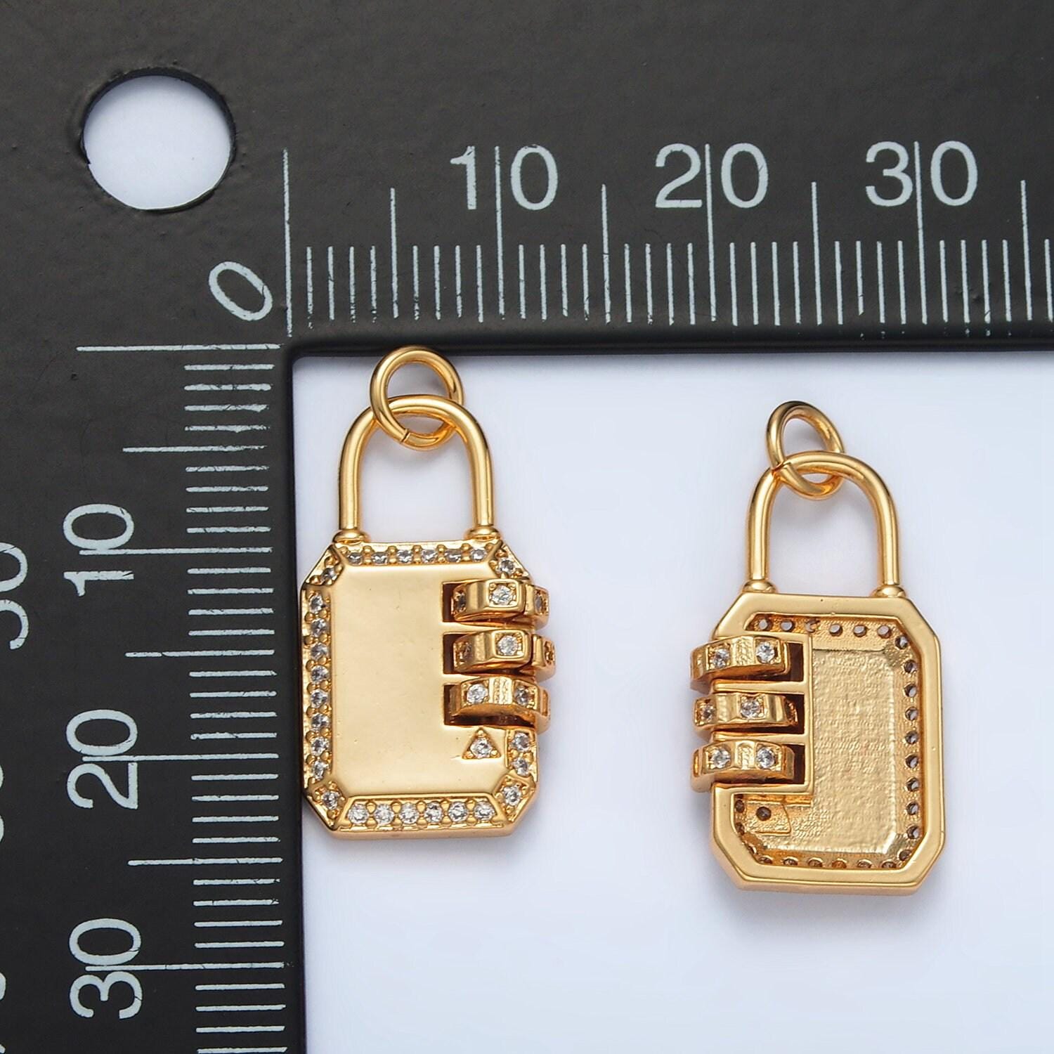 Mini combination padlock charm for back school gym locker gold fill over brass clear cz lock pendant jewelry ag-928