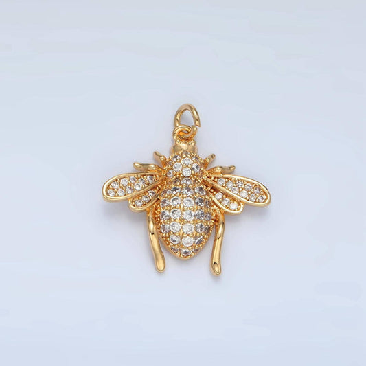 16k gold plated mini flying winged insect micro pave cz pendant, gold leaf-cutter bees hornet beetle fly charm, minimalist necklaces | ag907