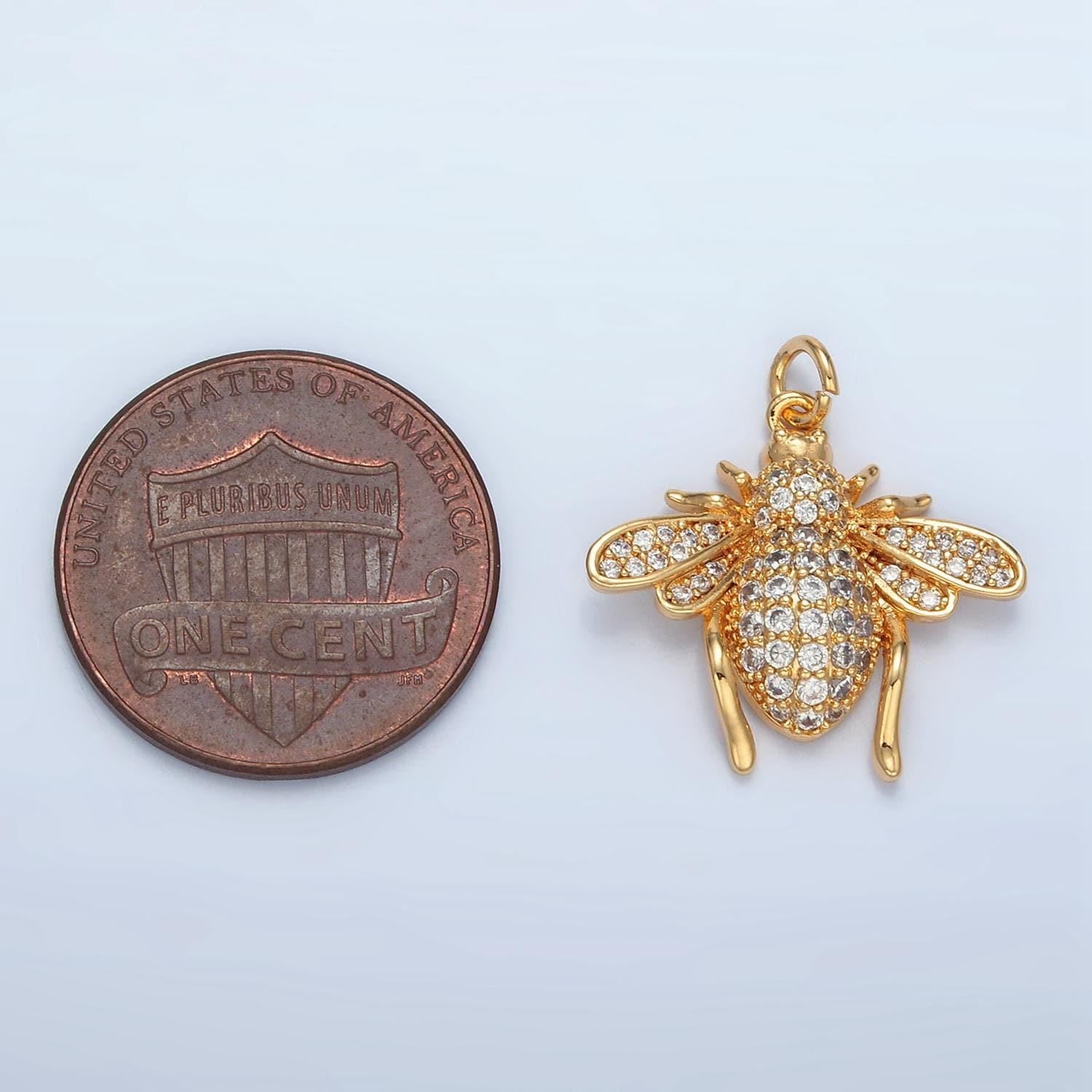 16k gold plated mini flying winged insect micro pave cz pendant, gold leaf-cutter bees hornet beetle fly charm, minimalist necklaces | ag907