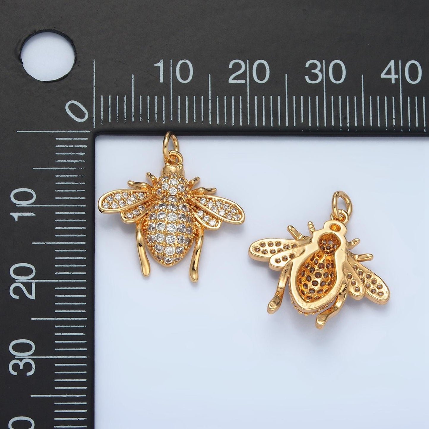 16k gold plated mini flying winged insect micro pave cz pendant, gold leaf-cutter bees hornet beetle fly charm, minimalist necklaces | ag907