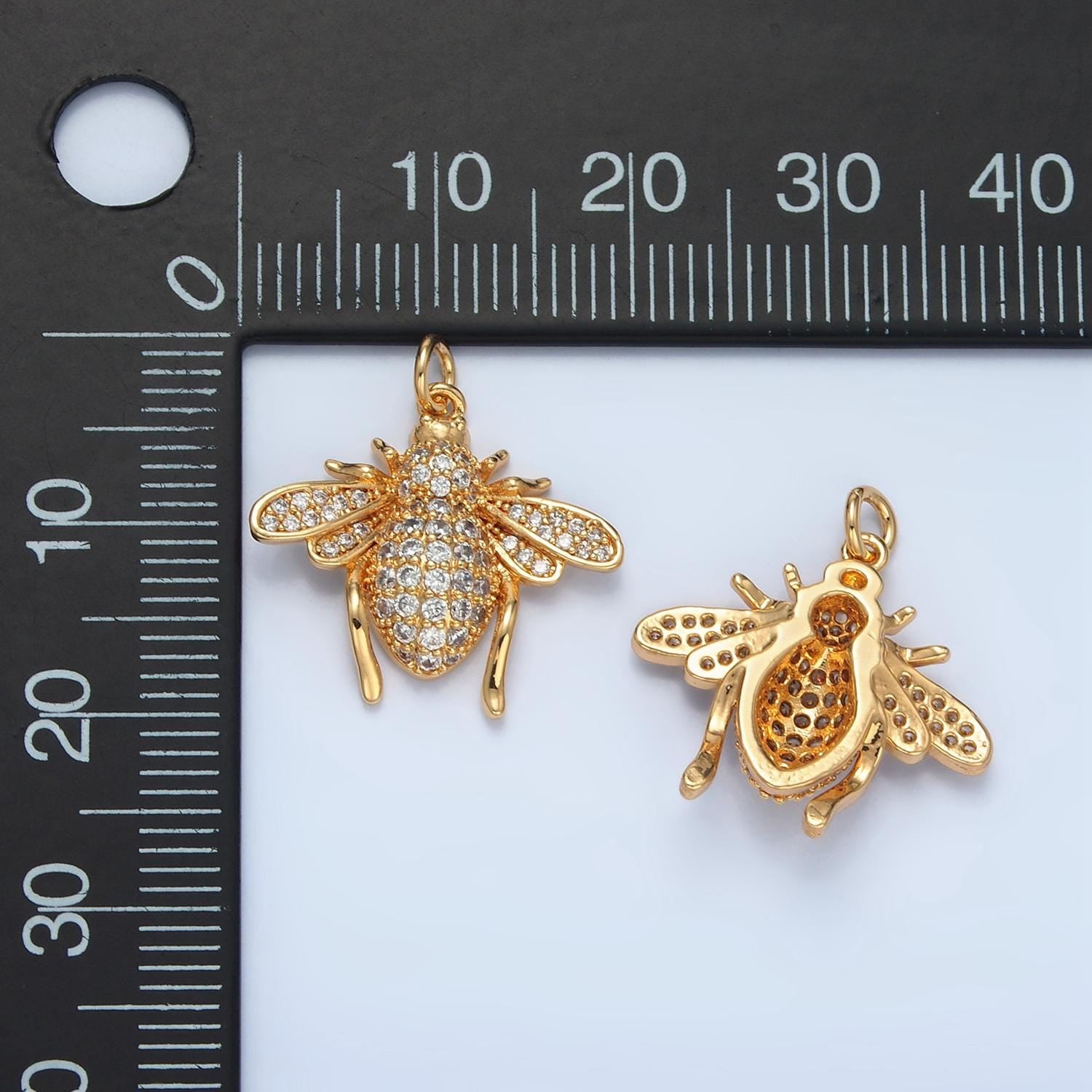 16k gold plated mini flying winged insect micro pave cz pendant, gold leaf-cutter bees hornet beetle fly charm, minimalist necklaces | ag907