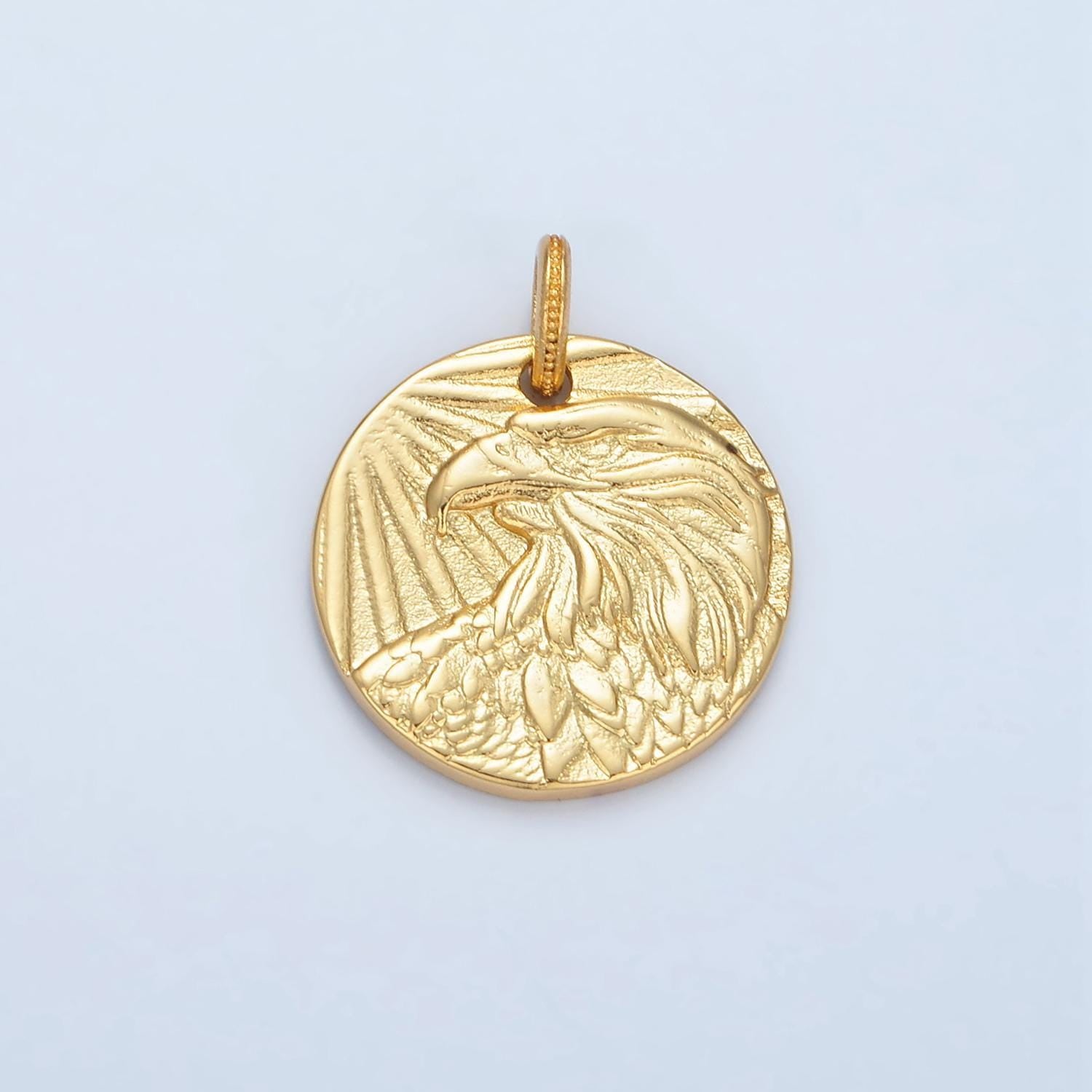 14k gold filled medallion eagle face charm in gold & silver | ag-885/ac-176