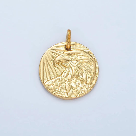 14k gold filled medallion eagle face charm in gold & silver | ag-885/ac-176