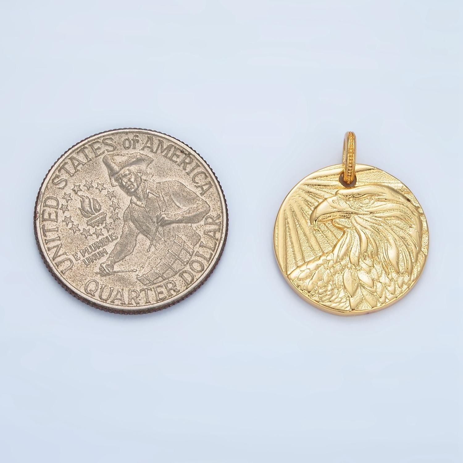 14k gold filled medallion eagle face charm in gold & silver | ag-885/ac-176