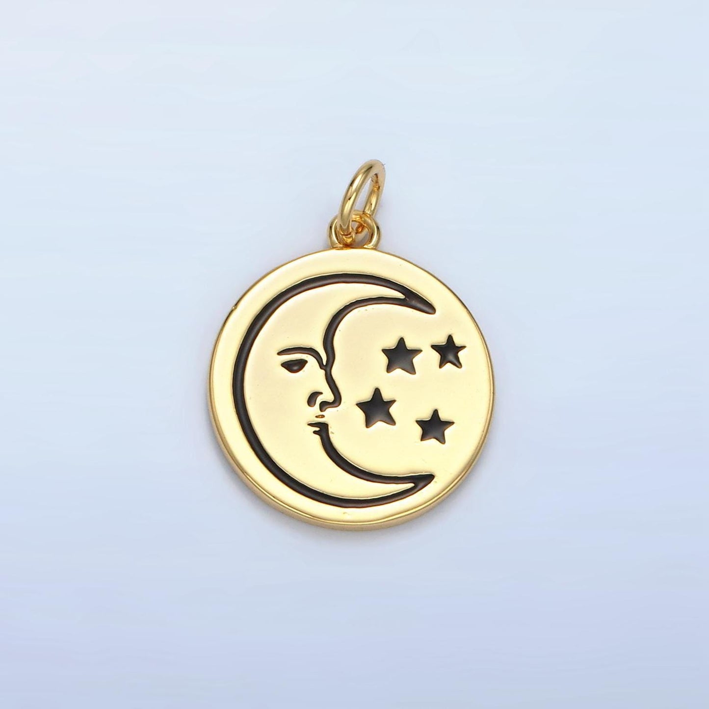 14k gold filled black moon face w/ stars round charm | ag-883