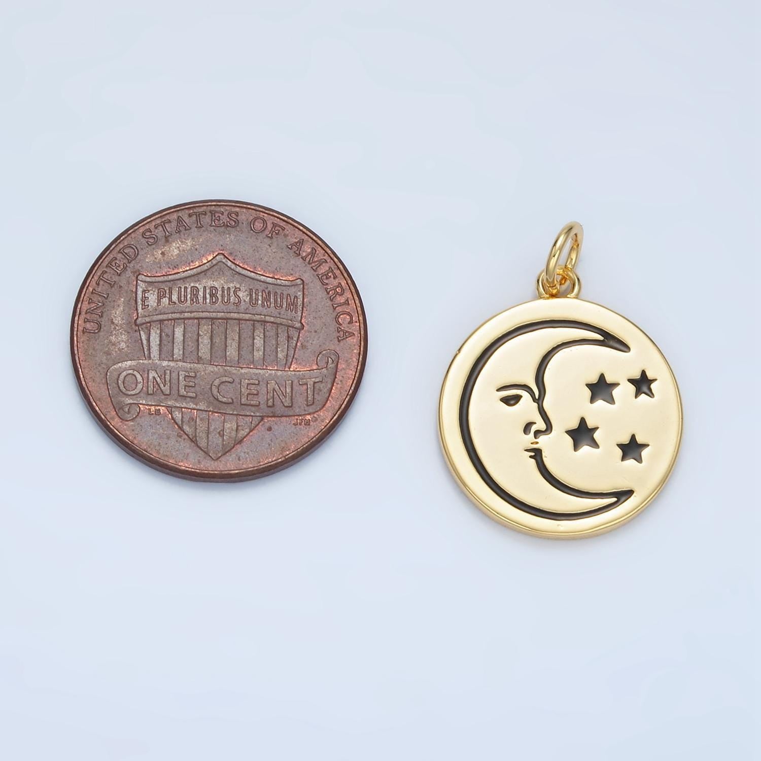 14k gold filled black moon face w/ stars round charm | ag-883