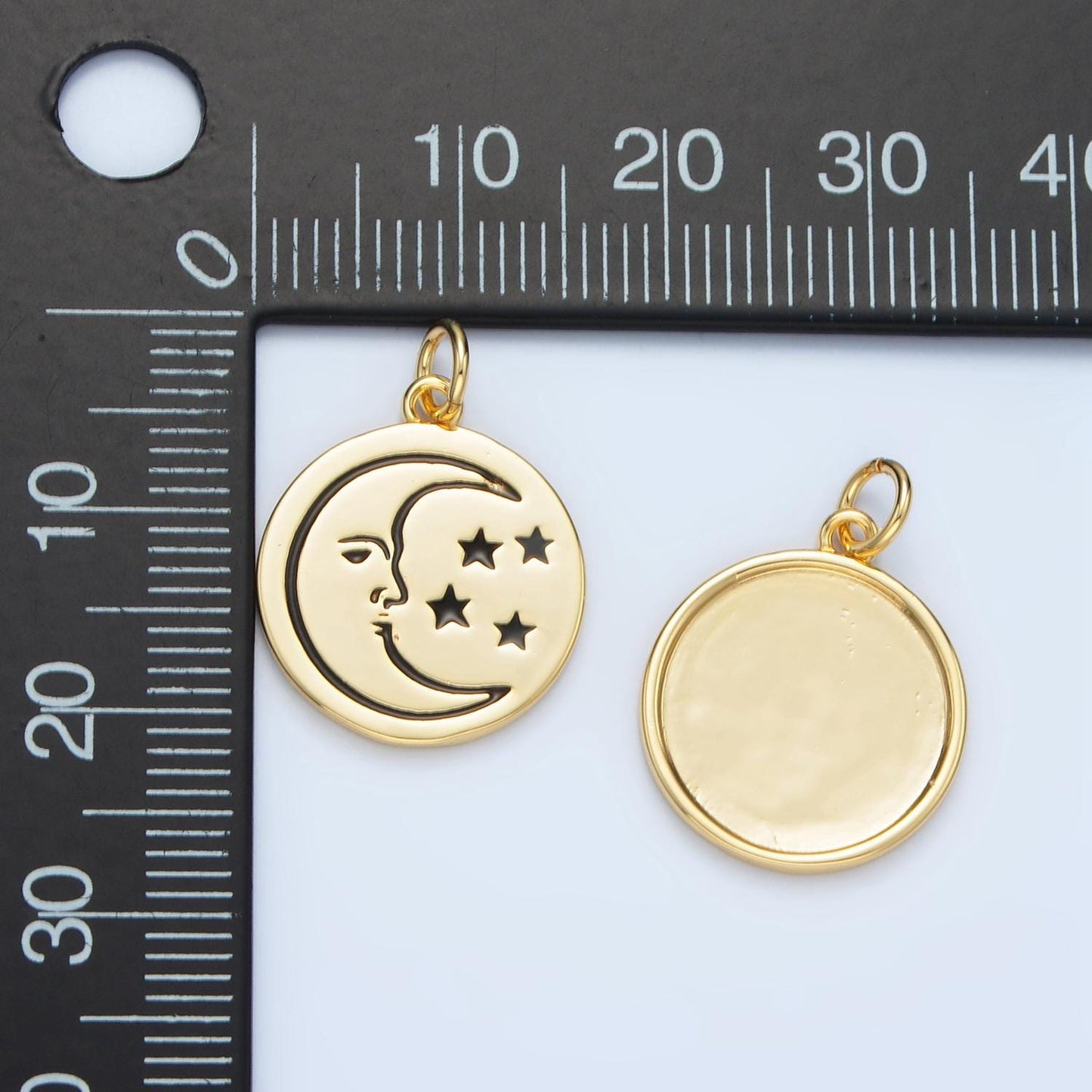 14k gold filled black moon face w/ stars round charm | ag-883