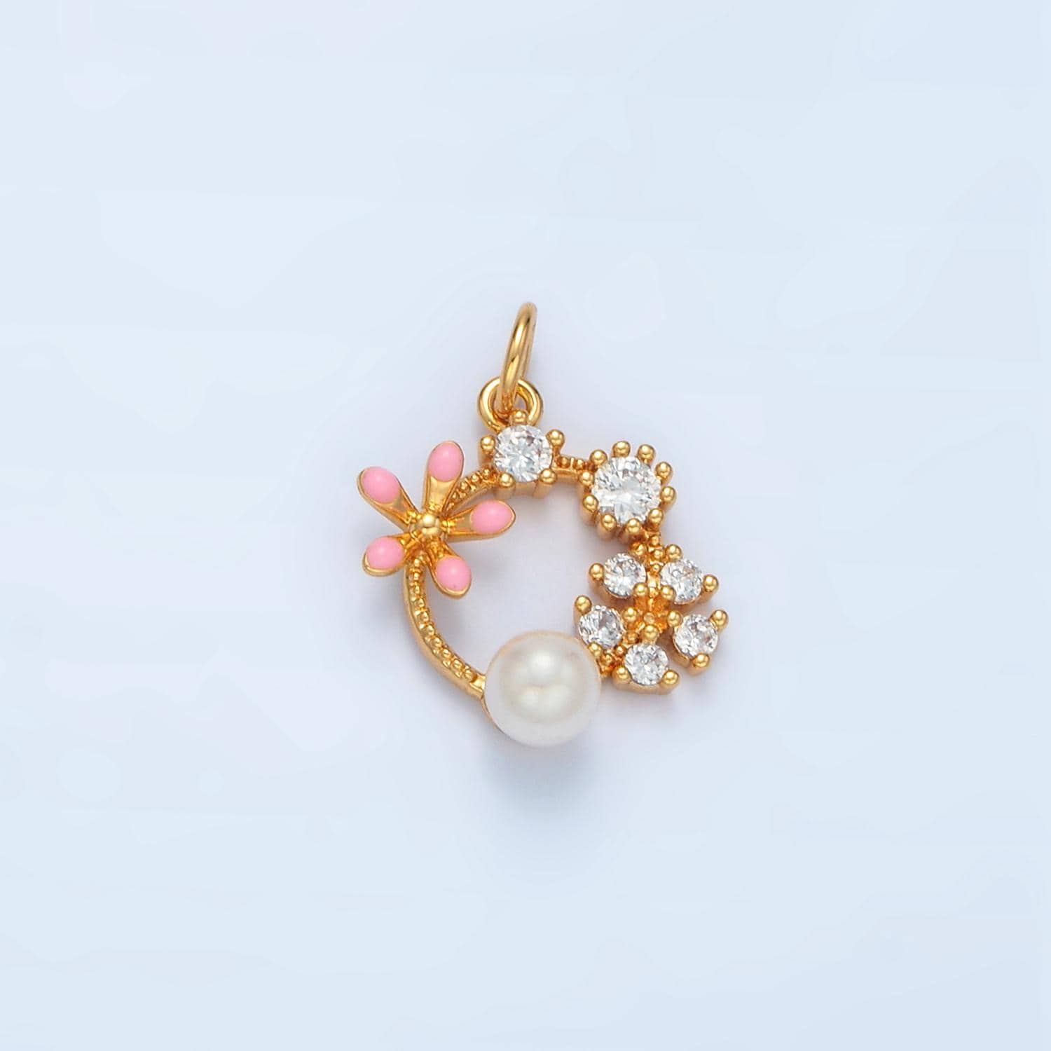 Mini flower wreath charm with small pearl for bracelet necklace charm ag879