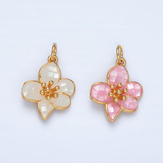 24k gold filled plumeria hawaiian flower charm pink white shell tropical flower pendant, small hibiscus charm for bracelet necklace ag877