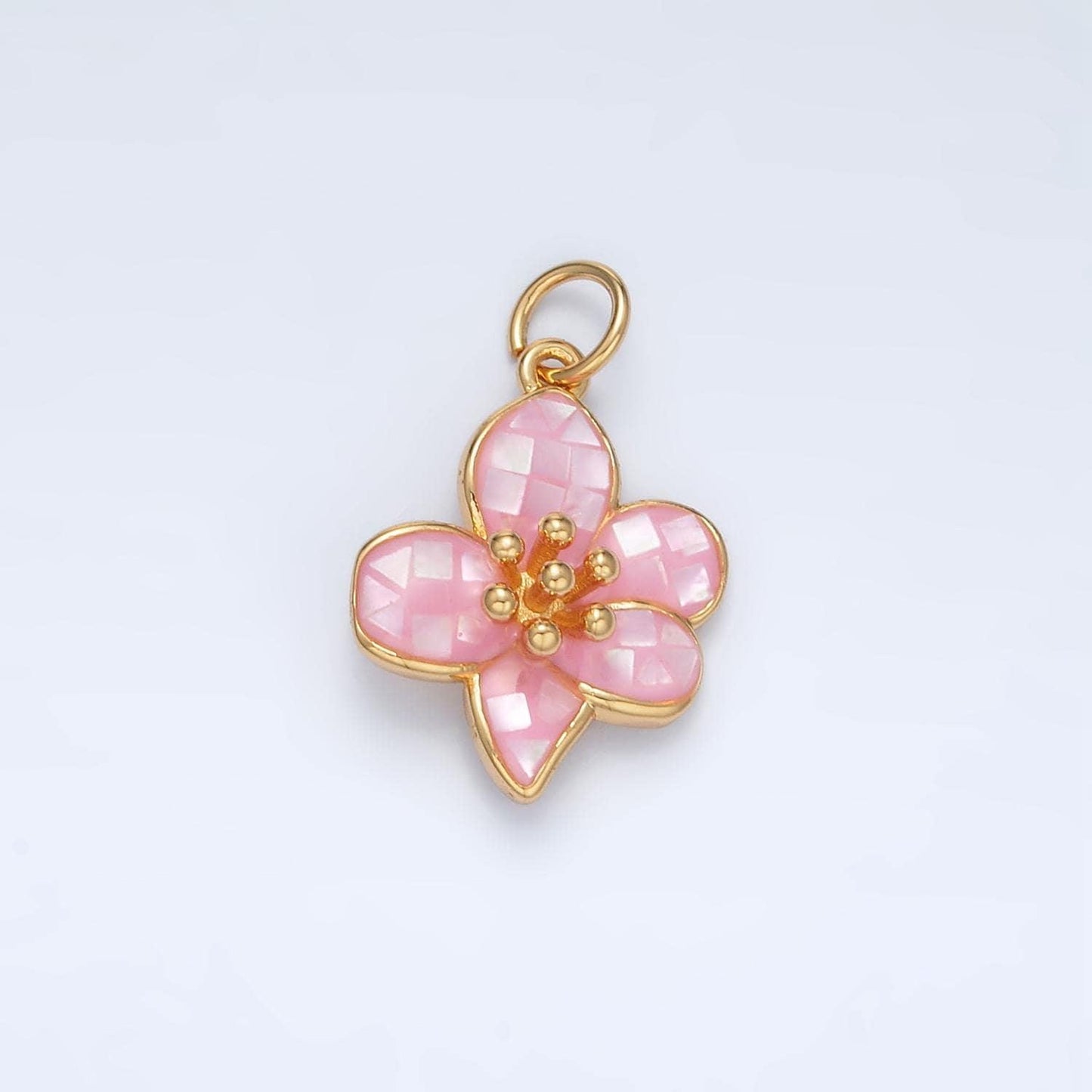 24k gold filled plumeria hawaiian flower charm pink white shell tropical flower pendant, small hibiscus charm for bracelet necklace ag877