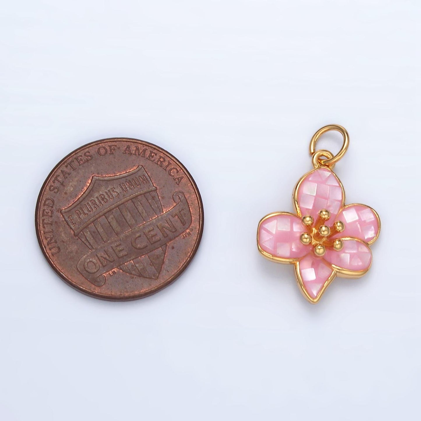 24k gold filled plumeria hawaiian flower charm pink white shell tropical flower pendant, small hibiscus charm for bracelet necklace ag877