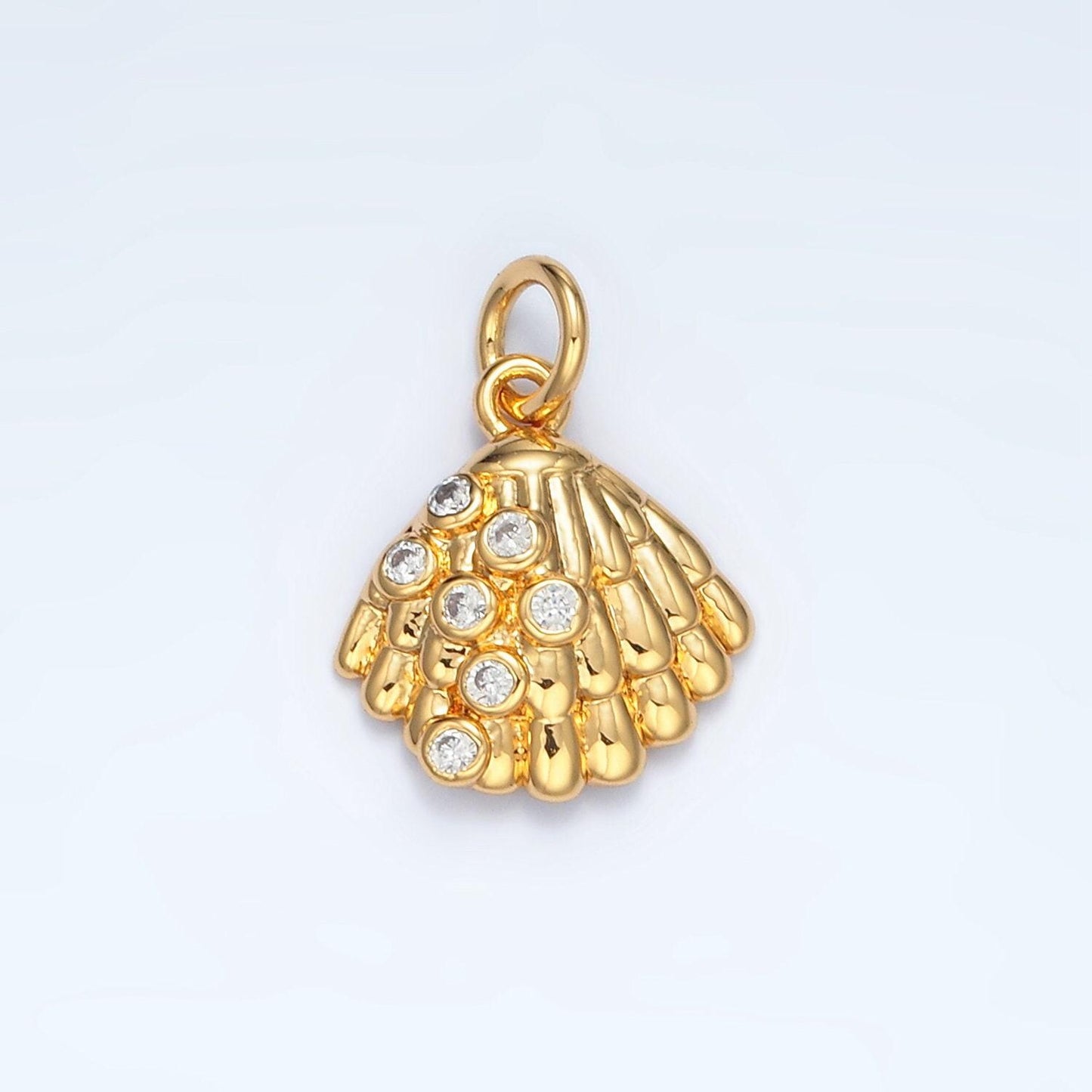 24k gold filled 15mm clam shell cz charm in gold & silver | ag-862