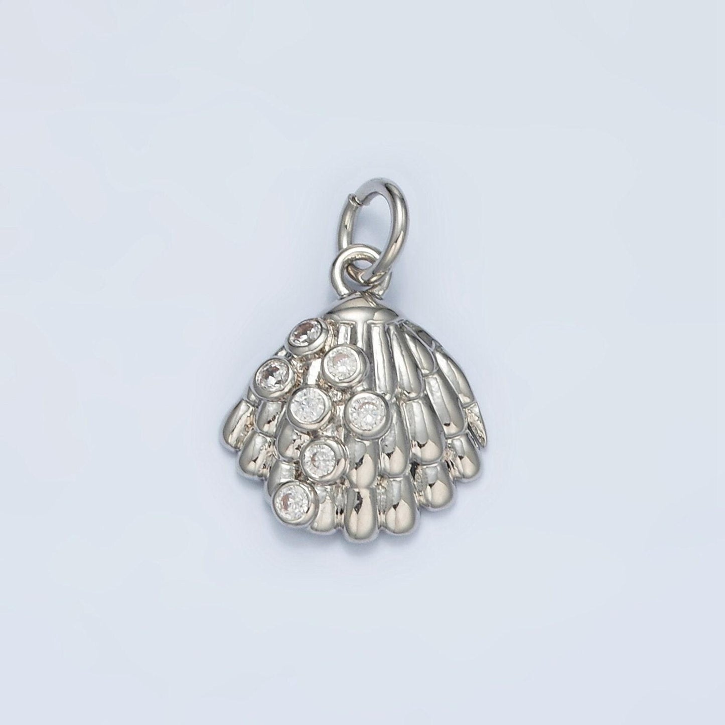 24k gold filled 15mm clam shell cz charm in gold & silver | ag-862
