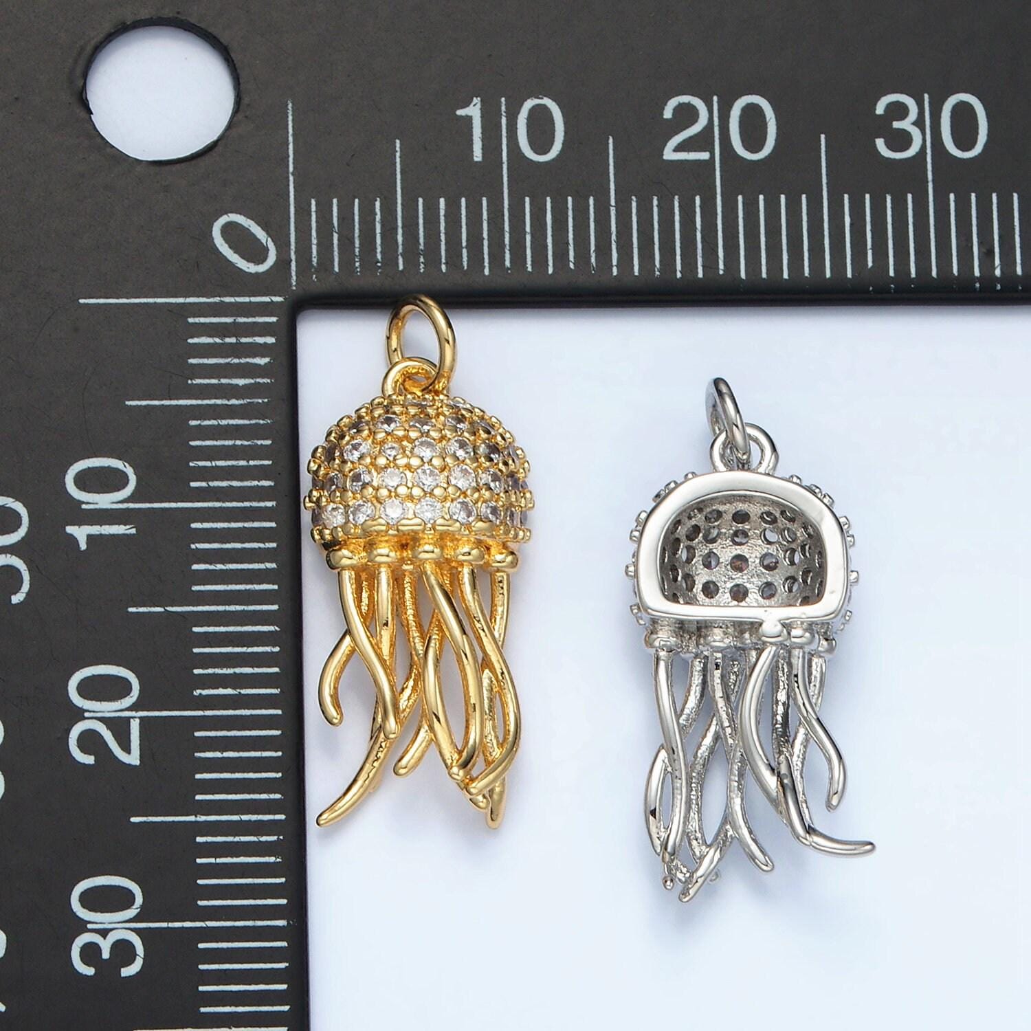 Gold filled cz paved jellyfish charm in gold & silver | ag-863