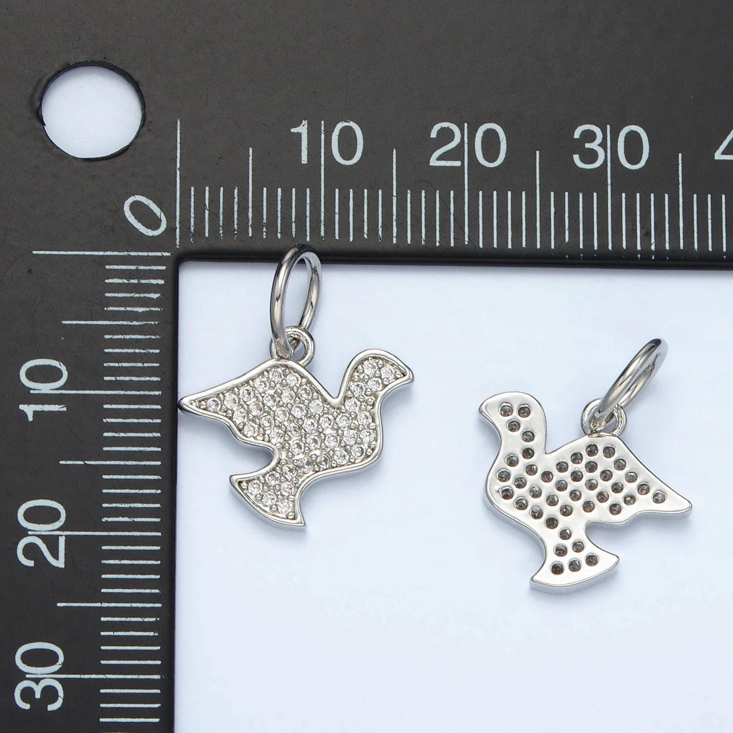 White gold filled dove bird cz paved charm | ag-860