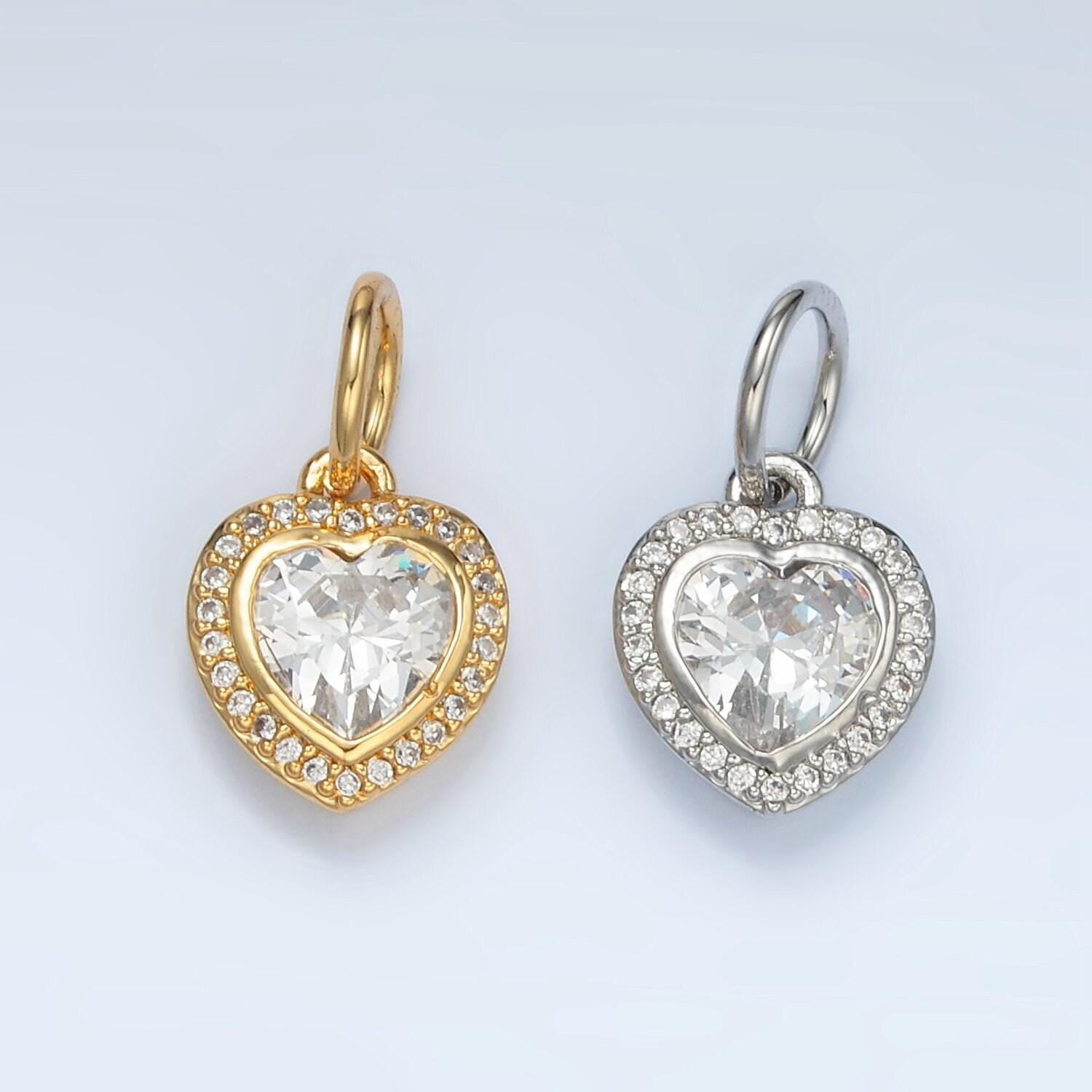 24k gold filled cz paved heart charm in gold & silver | ag859
