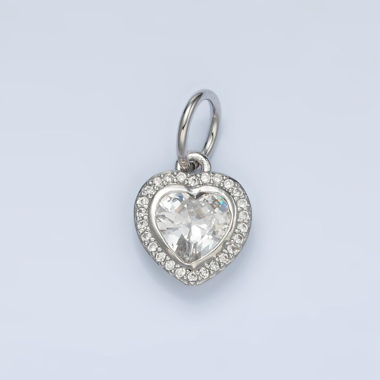 24k gold filled cz paved heart charm in gold & silver | ag859