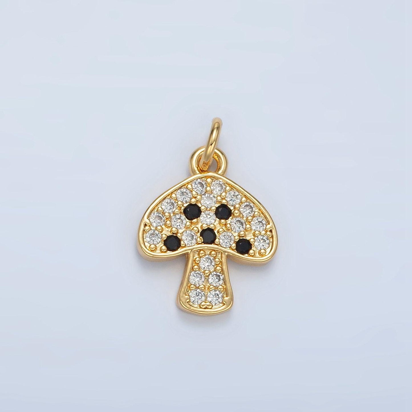 Cute golden mushrooms charm, micro pave cz charm, dainty pendant gold shroomie charm for jewelry making ag852