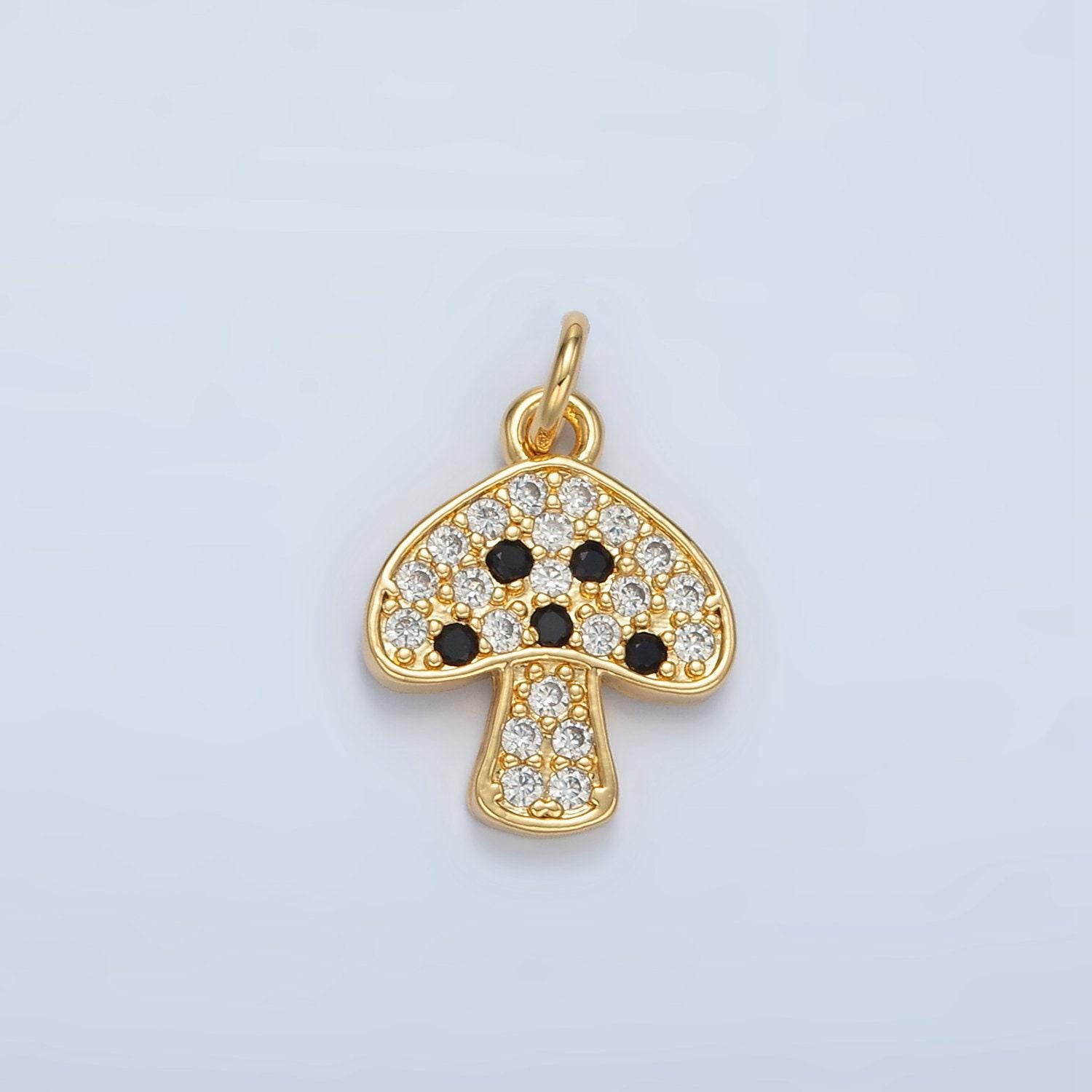 Cute golden mushrooms charm, micro pave cz charm, dainty pendant gold shroomie charm for jewelry making ag852