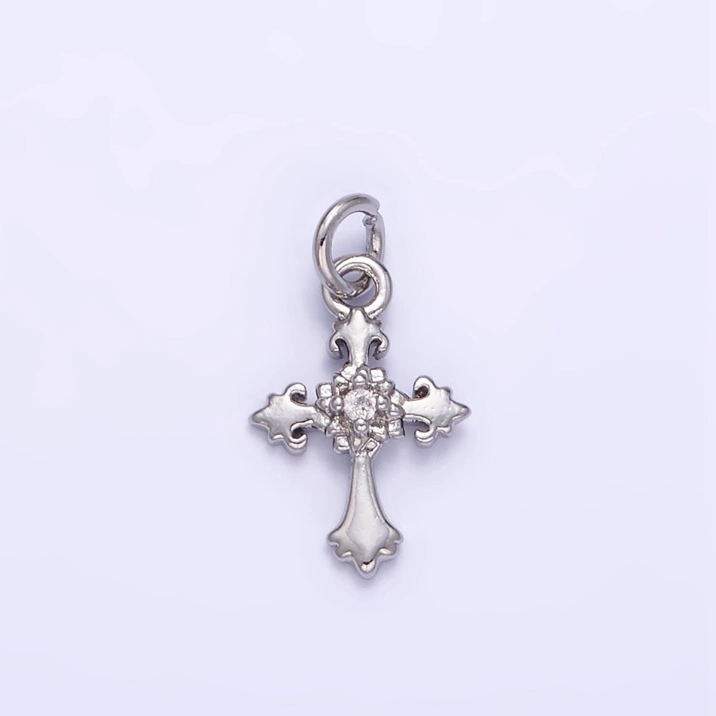 Mini gold cross pendant clear cubic zirconia victorian old english cross charm ag845