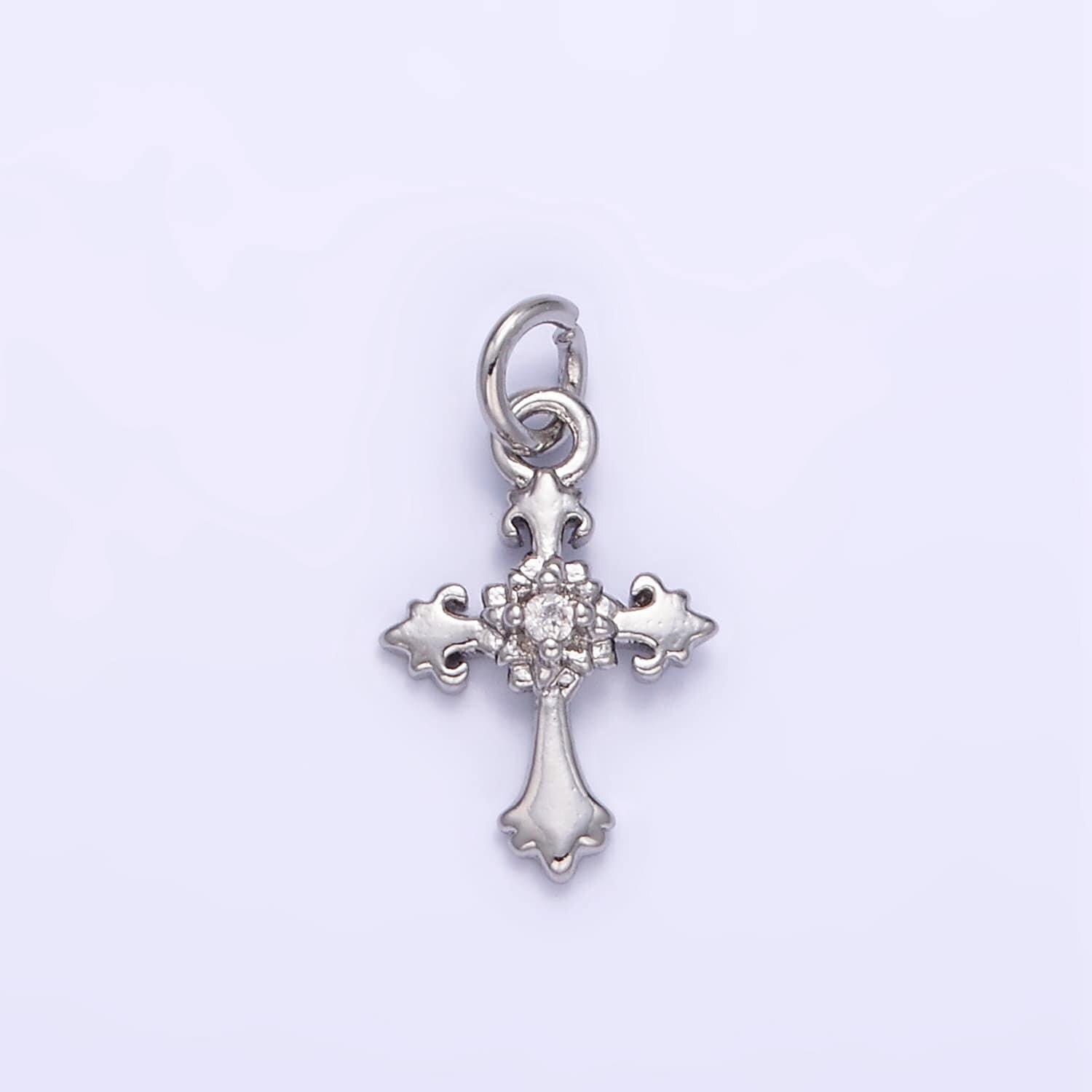 Mini gold cross pendant clear cubic zirconia victorian old english cross charm ag845