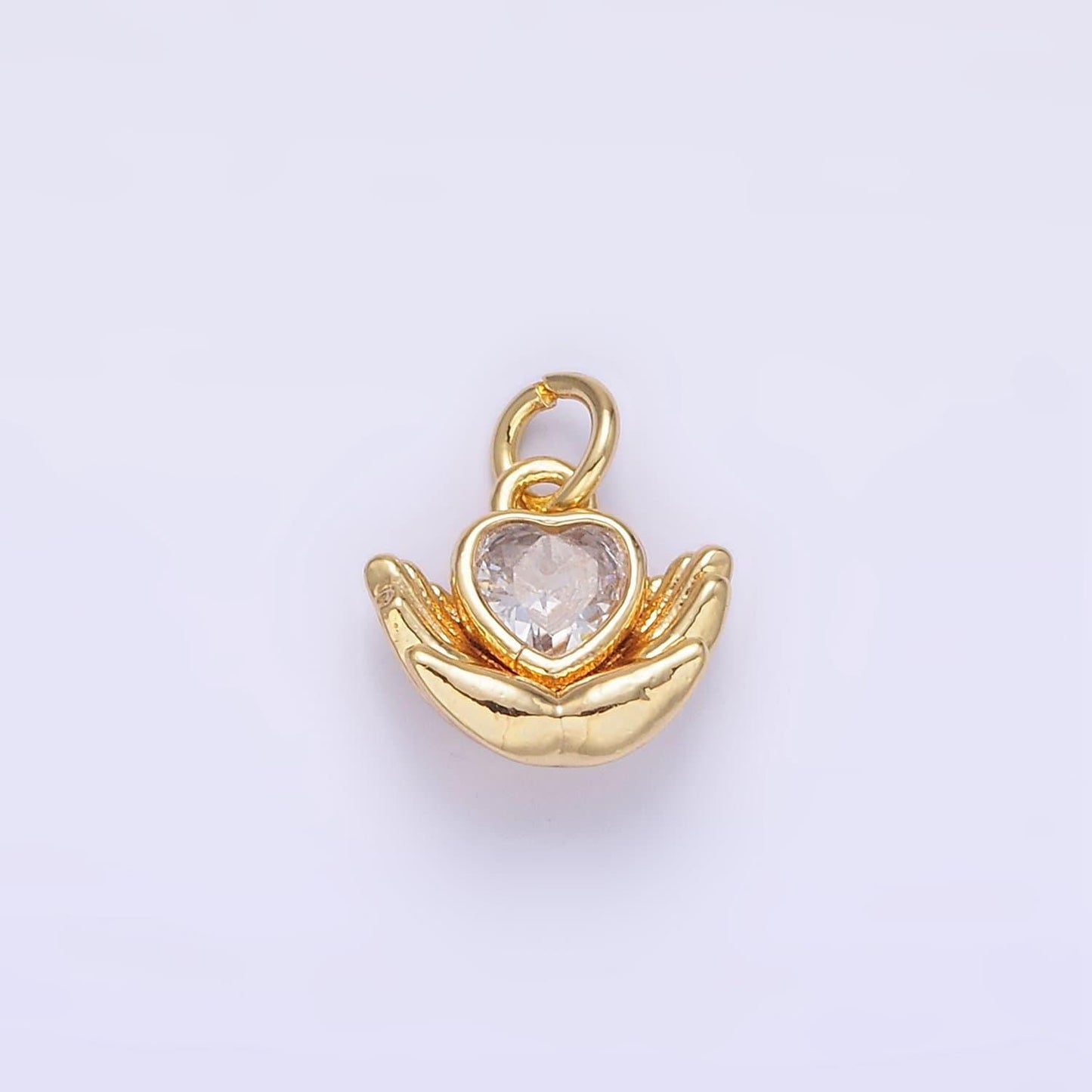 Mini 24k gold filled heart cz hand palm gesture charm | ag843
