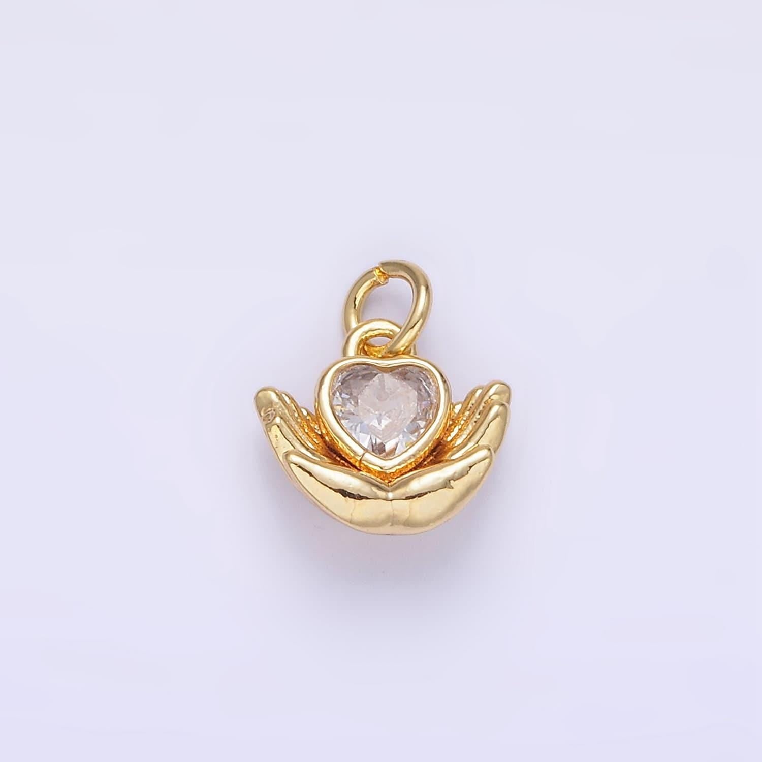 Mini 24k gold filled heart cz hand palm gesture charm | ag843