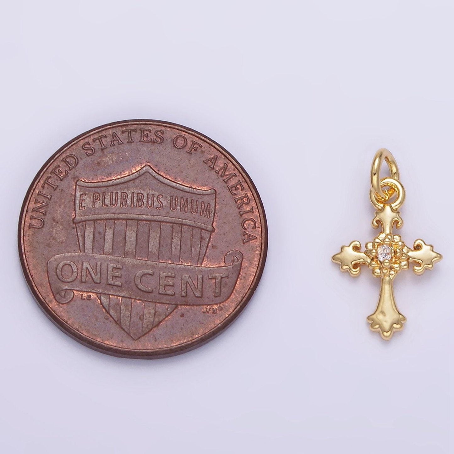 Mini gold cross pendant clear cubic zirconia victorian old english cross charm ag845